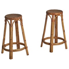 Designer américain, tabourets de bar, bambou, rotin, USA, années 1950