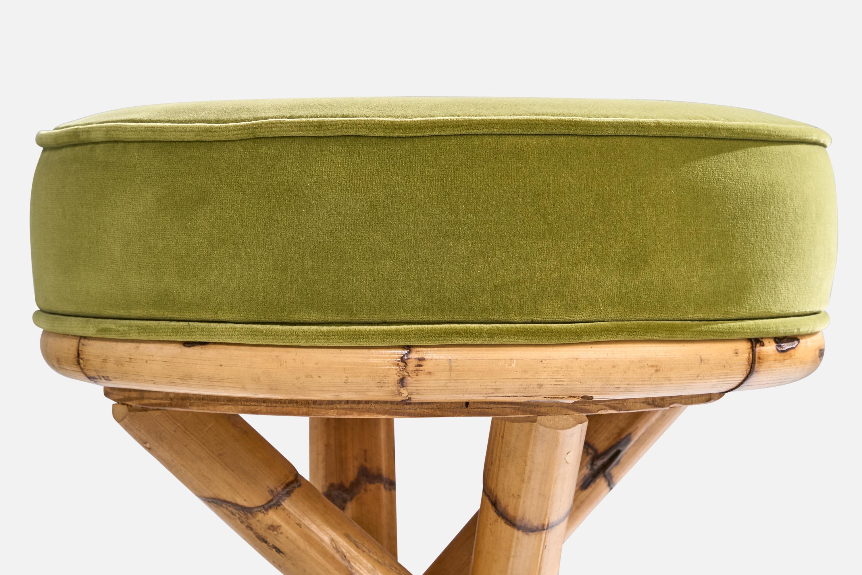 Tabourets de bar, bambou, velours, États-Unis, années 1960 en vente 2