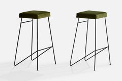 American Designer, Bar Stools, Iron, Velvet, USA, 1950s