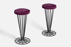American Designer, Stools, Iron, Velvet, USA, 1940s
