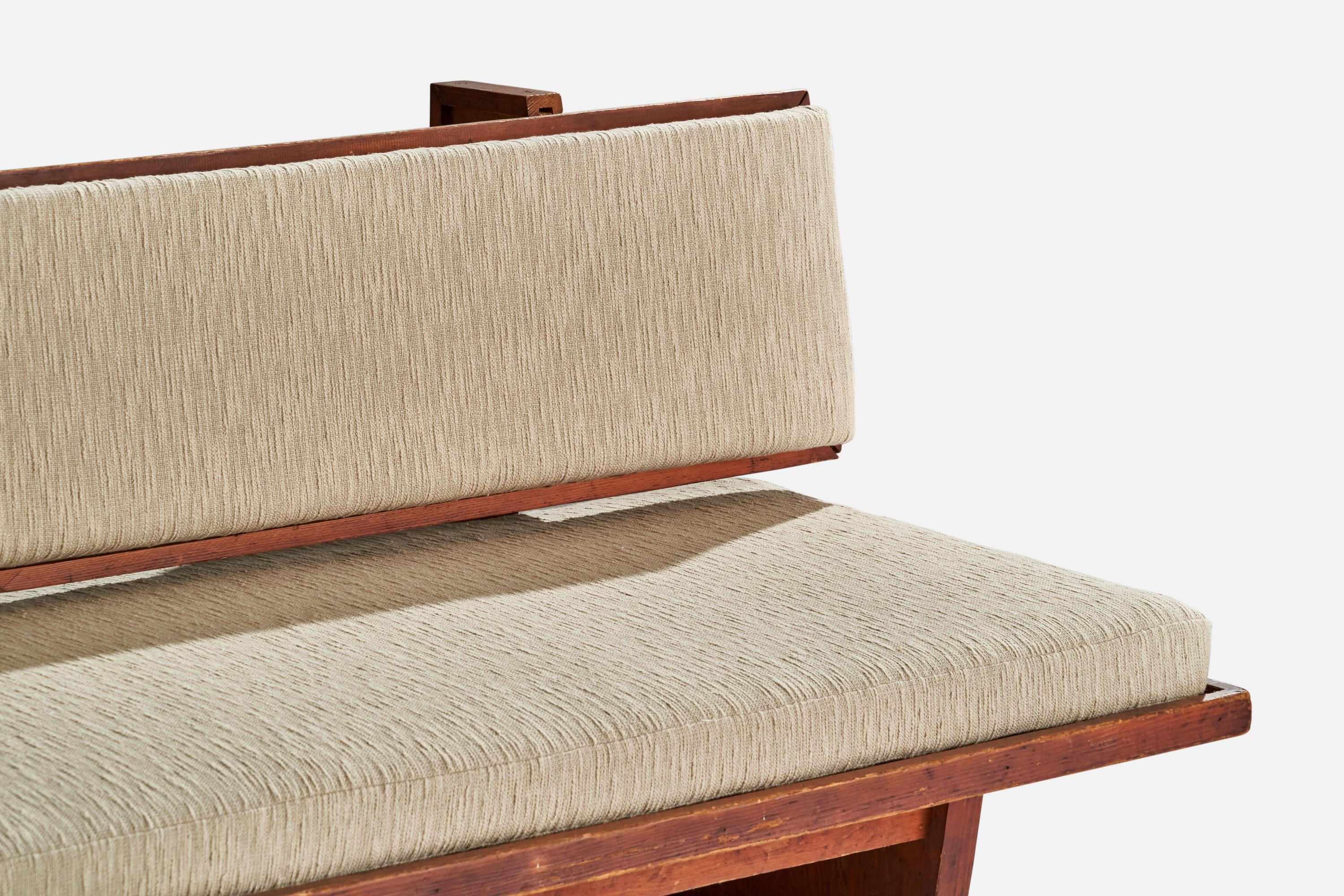 American Designer, Bench, Oak, Fabric, USA, 1940s For Sale 4