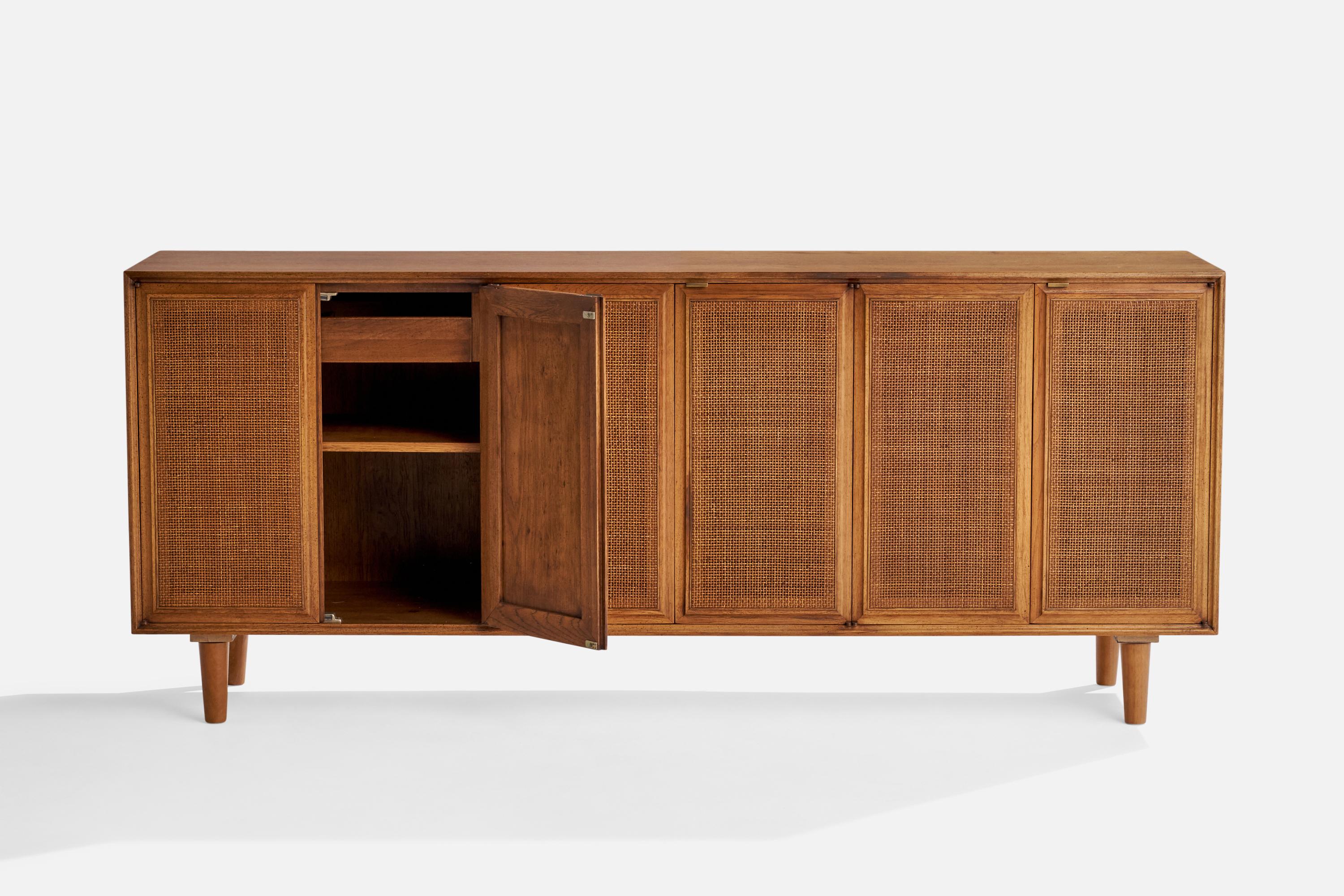 American Designer, Cabinet, Walnut, Rattan, USA, 1950s In Good Condition In High Point, NC