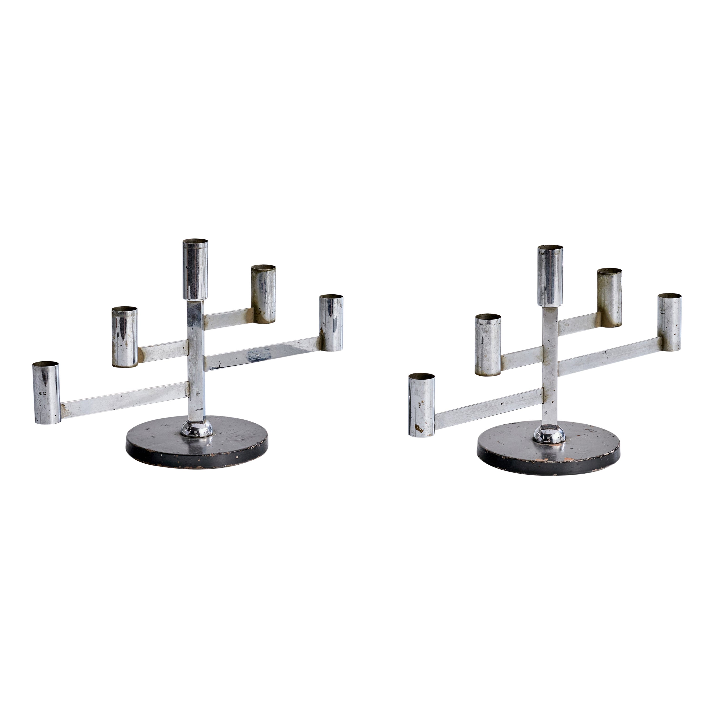Diseñador americano, Candelabros, Cromo, Metal, EE.UU., Década de 1930
