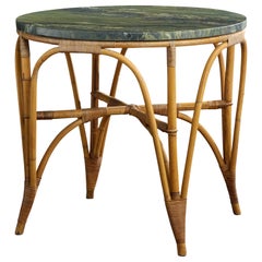 American Designer, Center Table, Bamboo, Rattan, Marble, USA, 1960s
