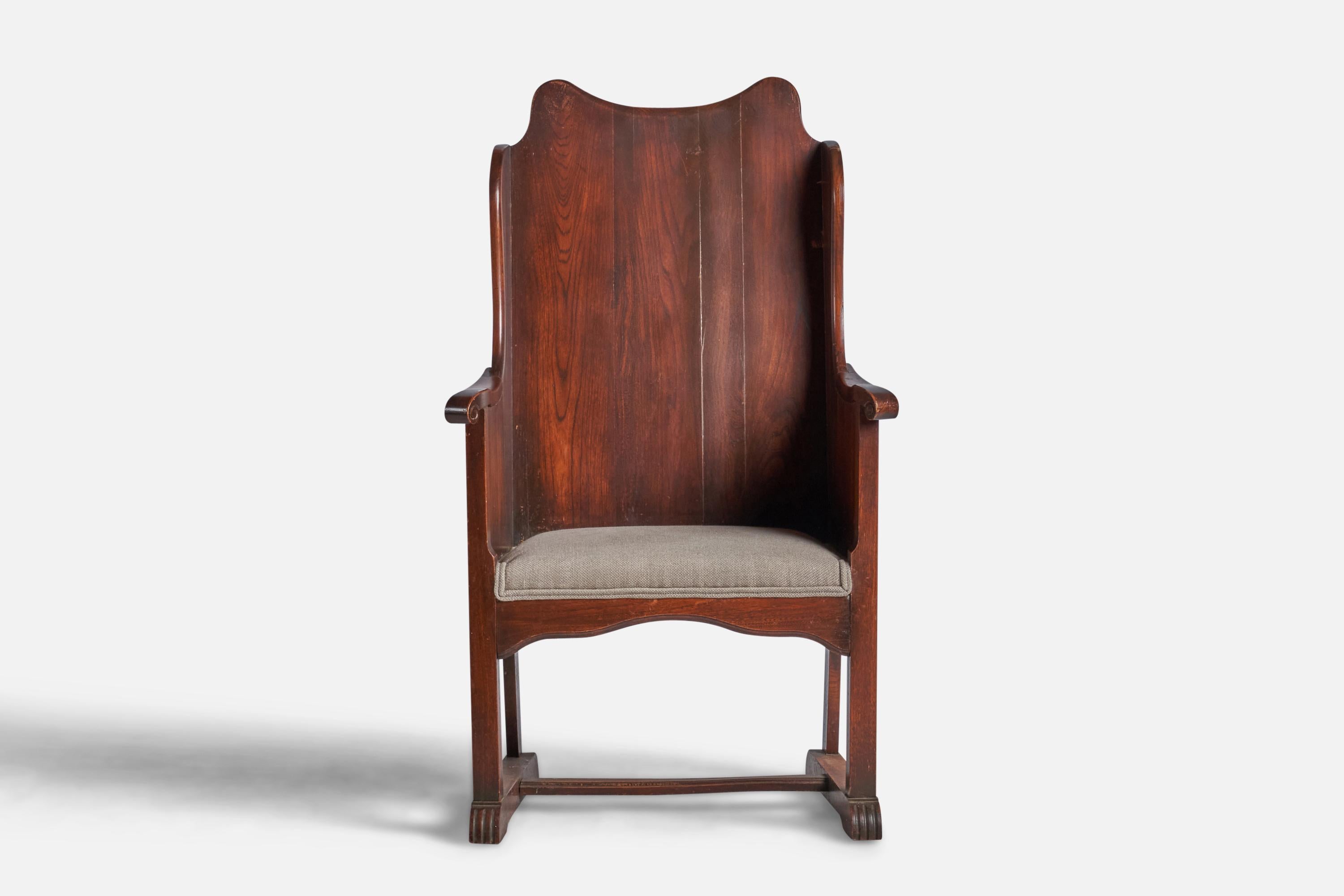 Arts and Crafts Designer américain, chaise, chêne, tissu, États-Unis, années 1930 en vente