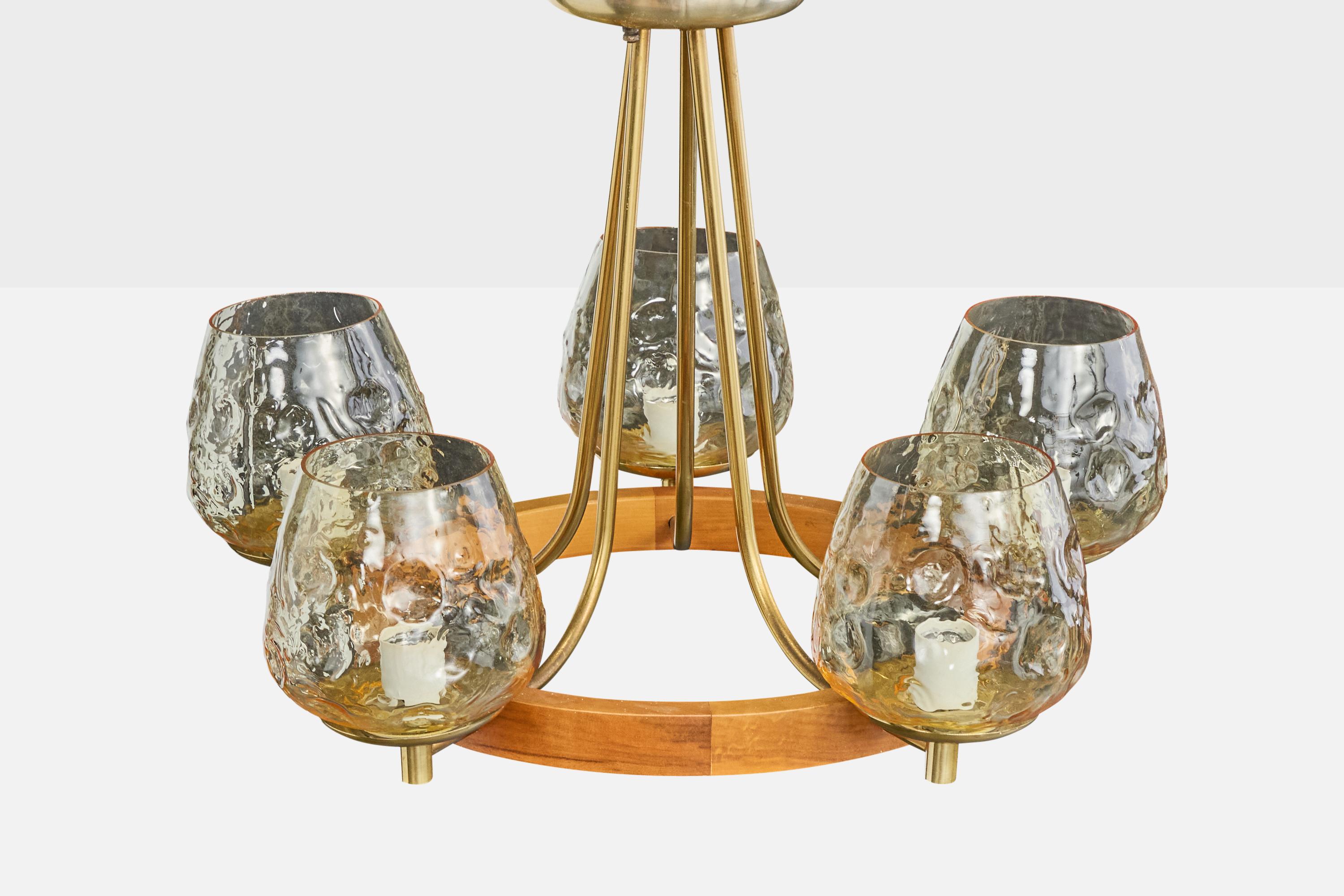 Diseñador americano, Araña, Latón, Madera, Cristal, EE.UU., Años 50 en Bueno estado para la venta en High Point, NC