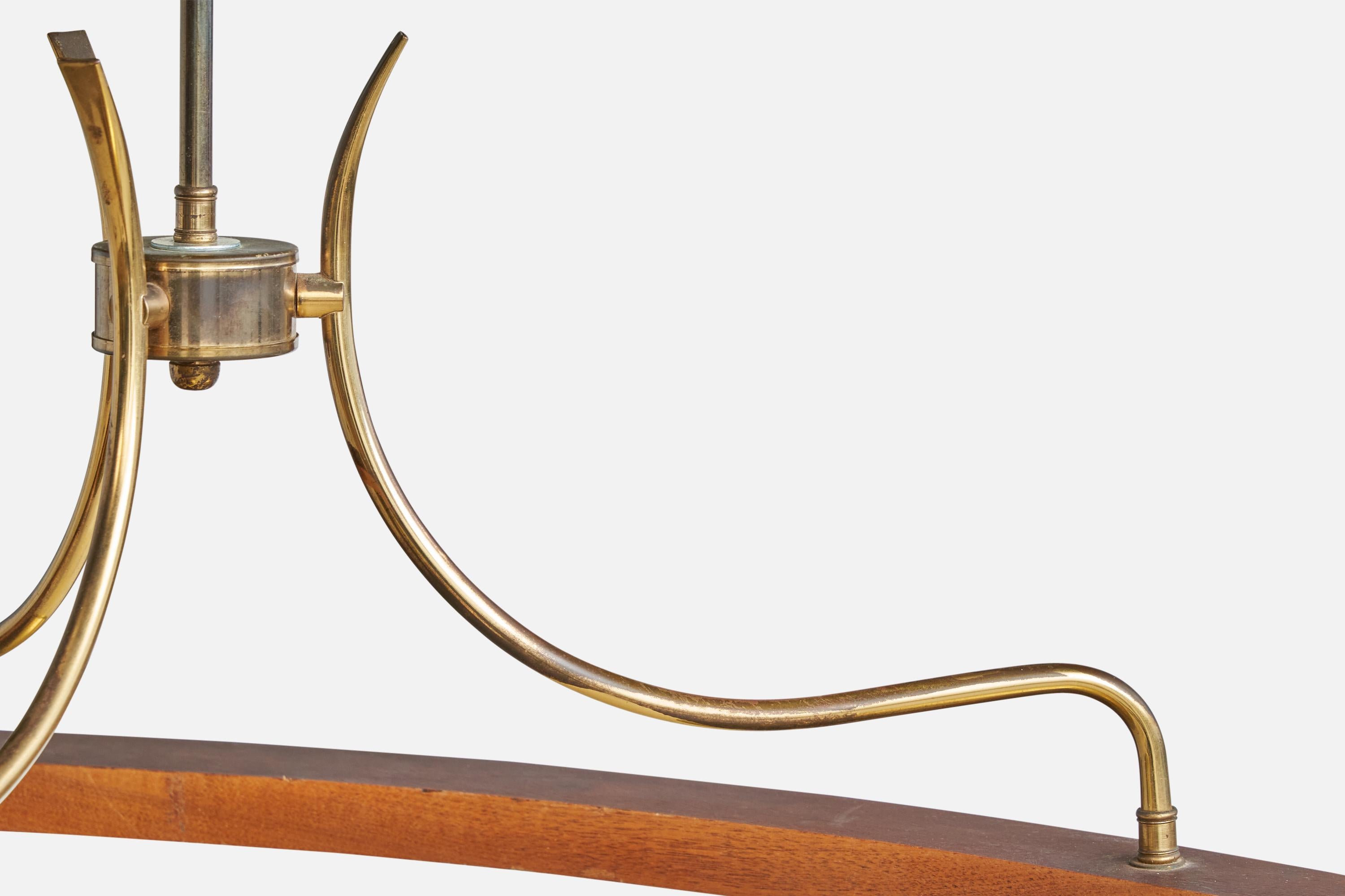 American Designer, Chandelier, Teak, Brass, Glass, USA, 1950s For Sale 8