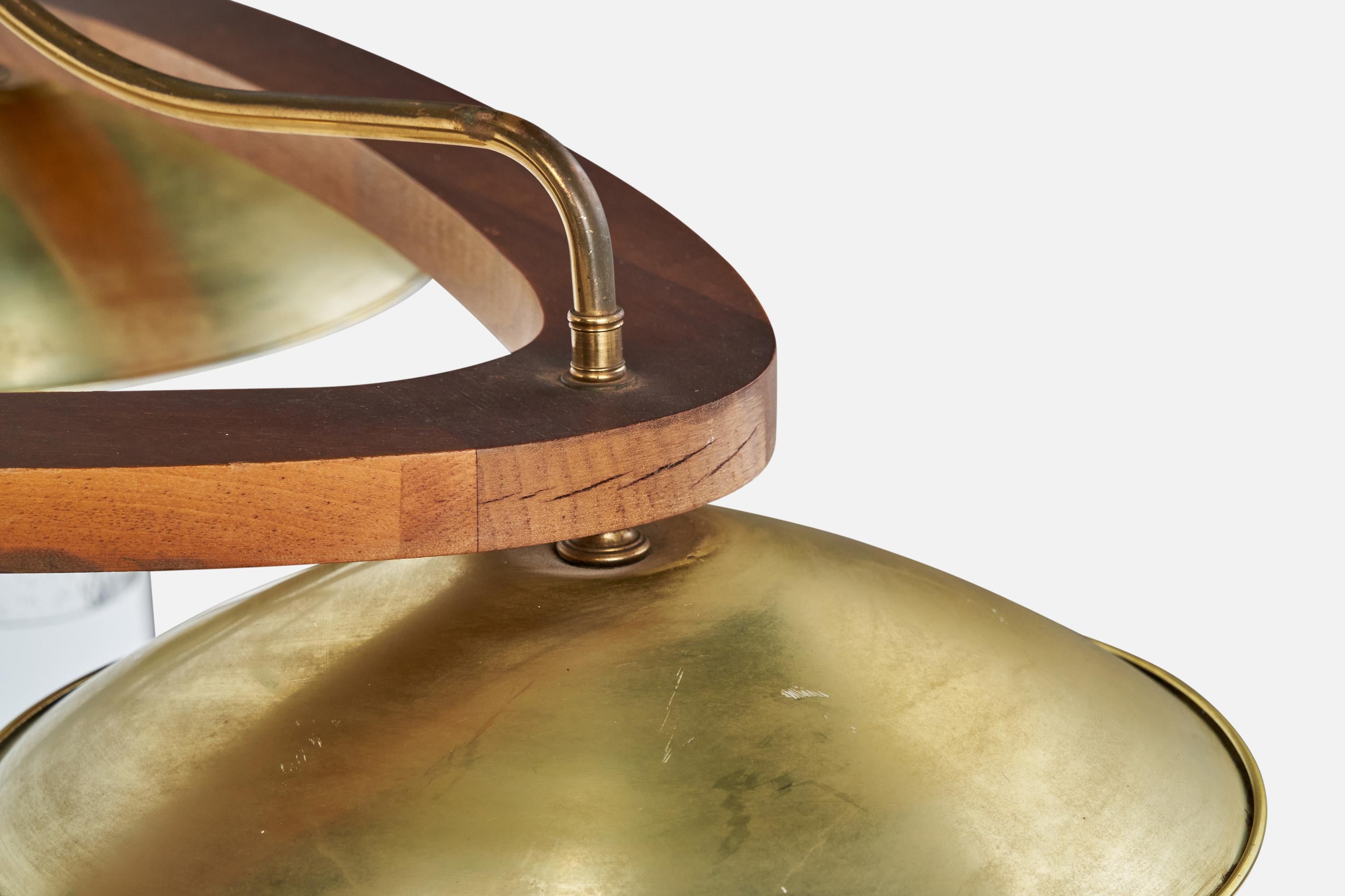 American Designer, Chandelier, Teak, Brass, Glass, USA, 1950s For Sale 1