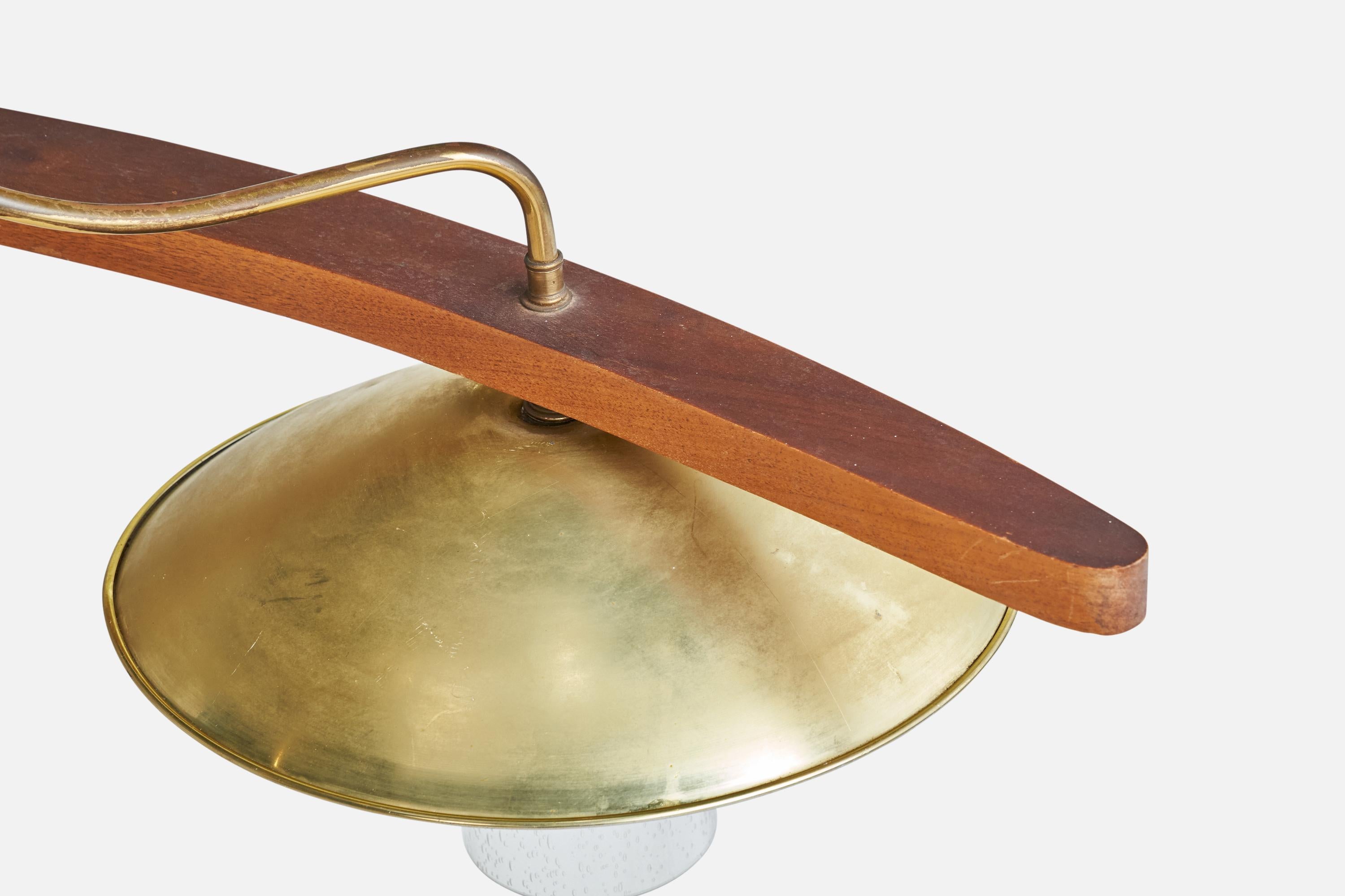 American Designer, Chandelier, Teak, Brass, Glass, USA, 1950s For Sale 4