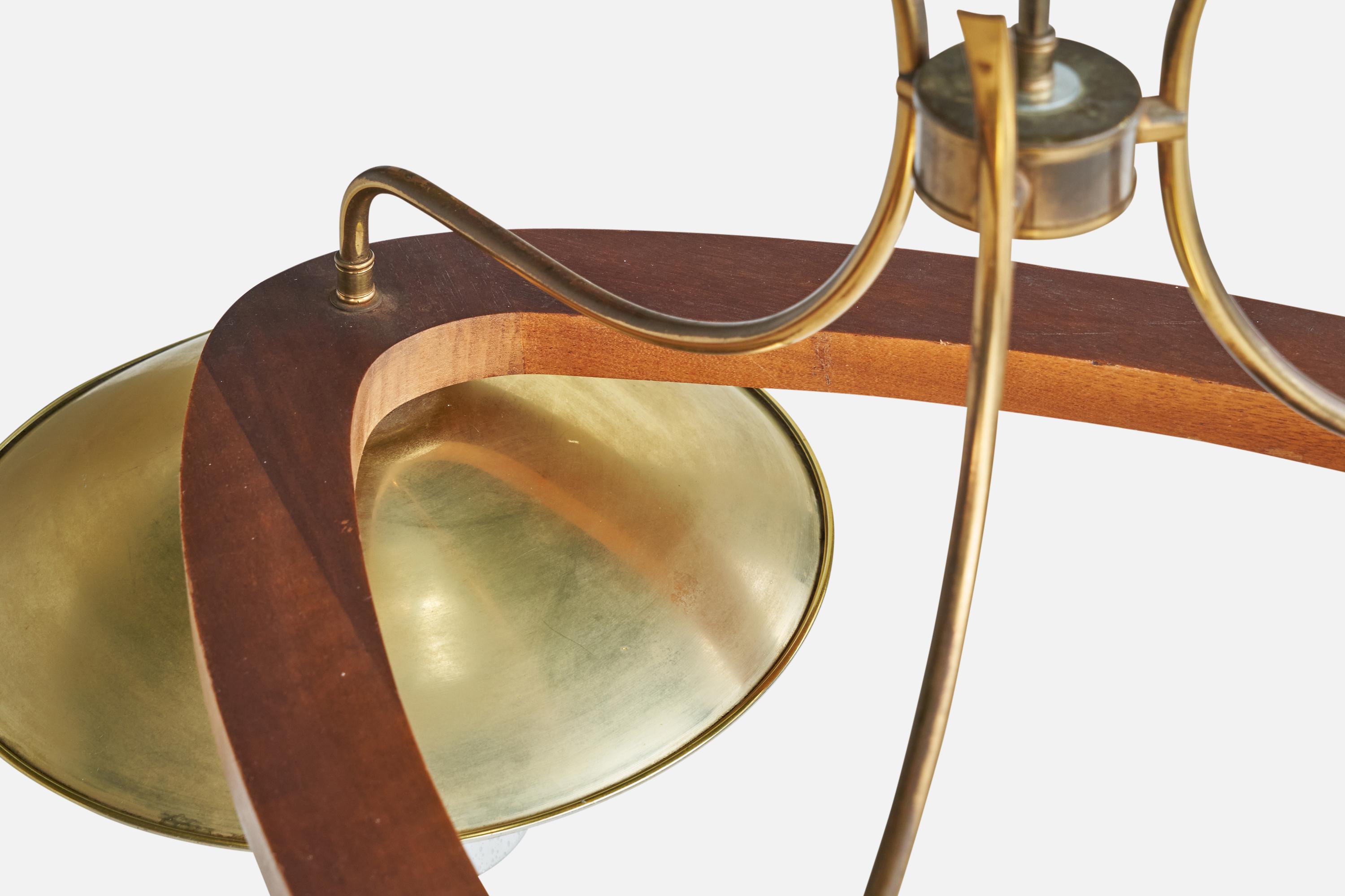 American Designer, Chandelier, Teak, Brass, Glass, USA, 1950s For Sale 5