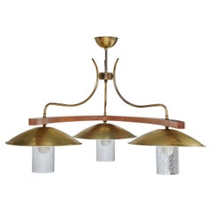 American Designer, Chandelier, Teak, Brass, Glass, USA, 1950s