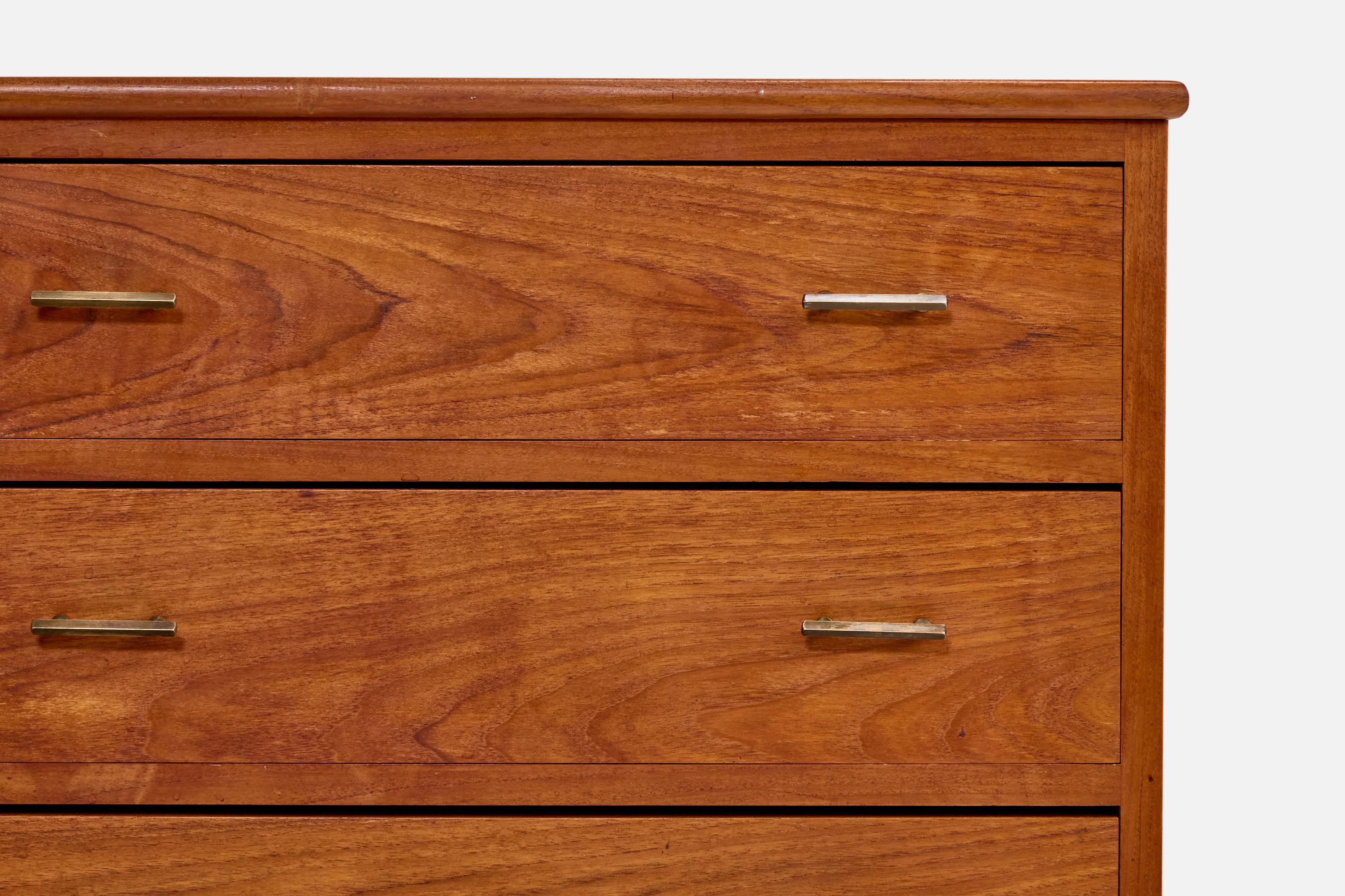 Cassettiera di design americano, Oak, Ottone, USA, anni '1950 In condizioni buone in vendita a High Point, NC