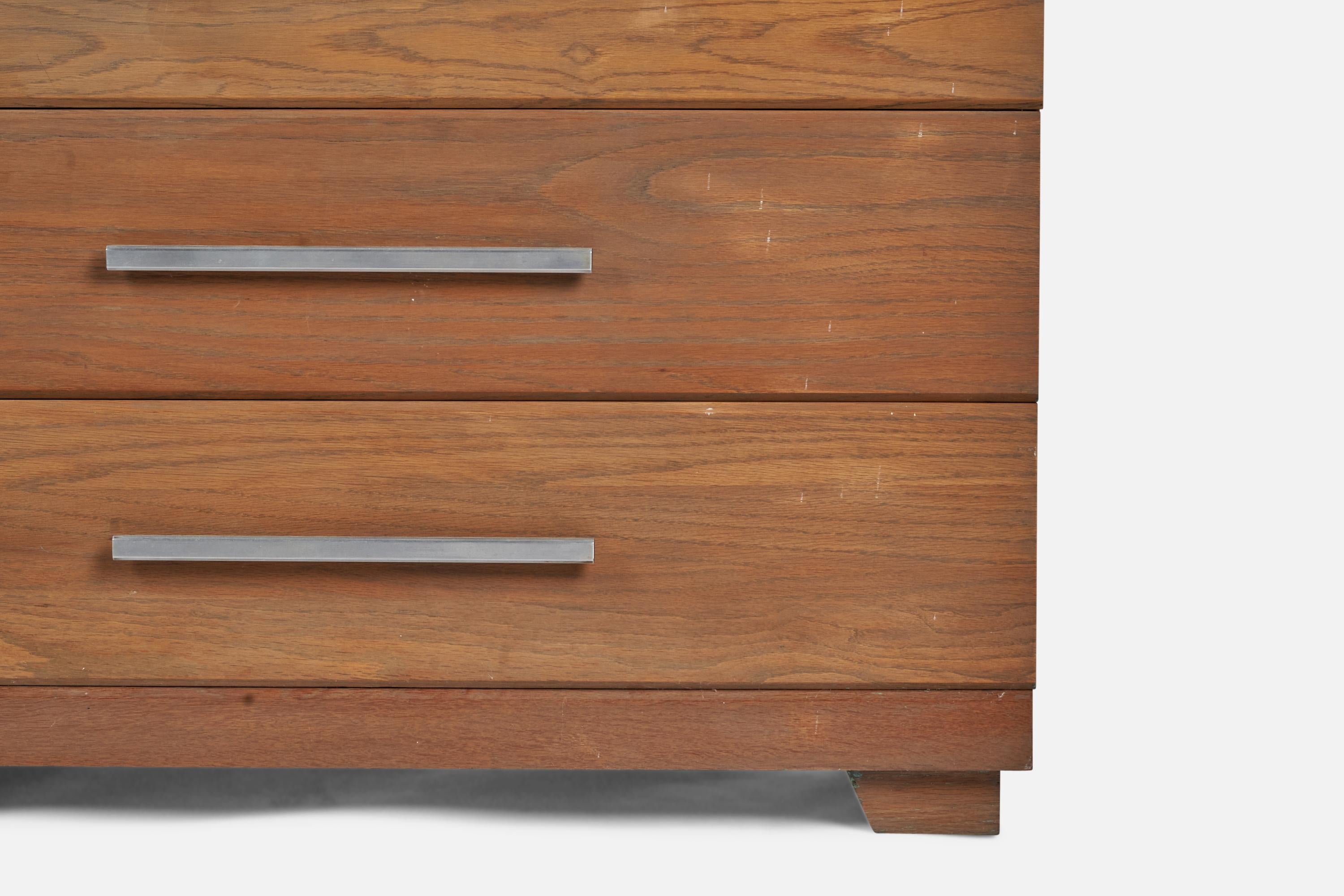 Mid-20th Century American Designer, Chest of Drawers, Oak, Metal, USA, 1950s For Sale