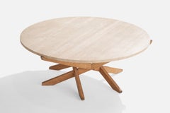 Amerikanischer Designer, Couchtisch, Esche, Travertin, USA, 1970er Jahre