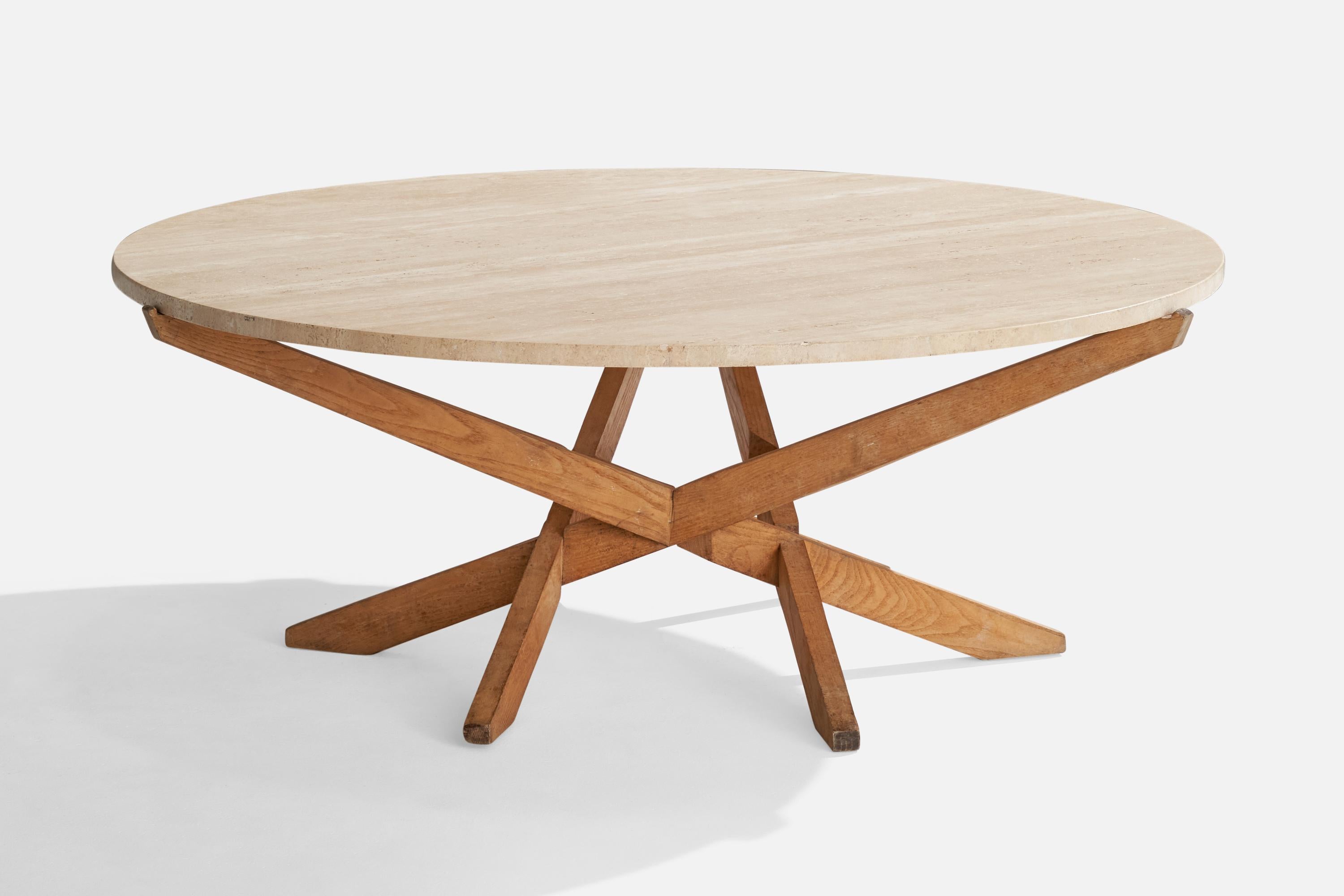 American Designer, Coffee Table, Ash, Travertine, USA, 1970s In Good Condition For Sale In High Point, NC