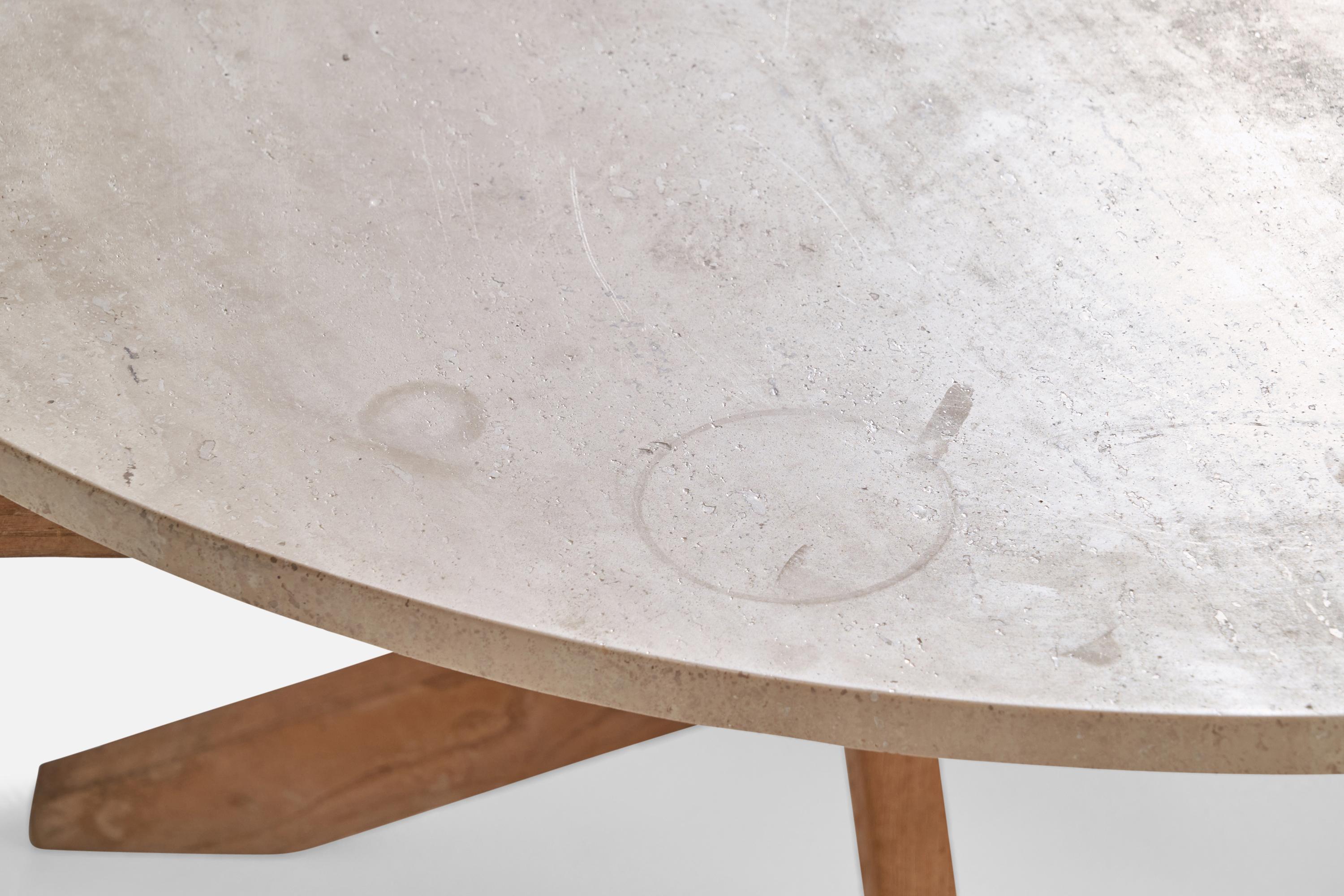 Late 20th Century American Designer, Coffee Table, Ash, Travertine, USA, 1970s For Sale