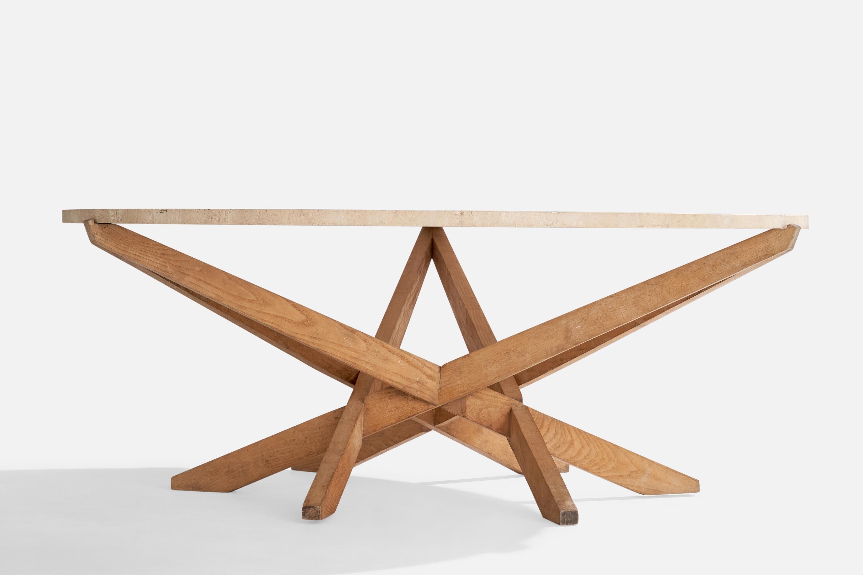 American Designer, Coffee Table, Ash, Travertine, USA, 1970s For Sale 1