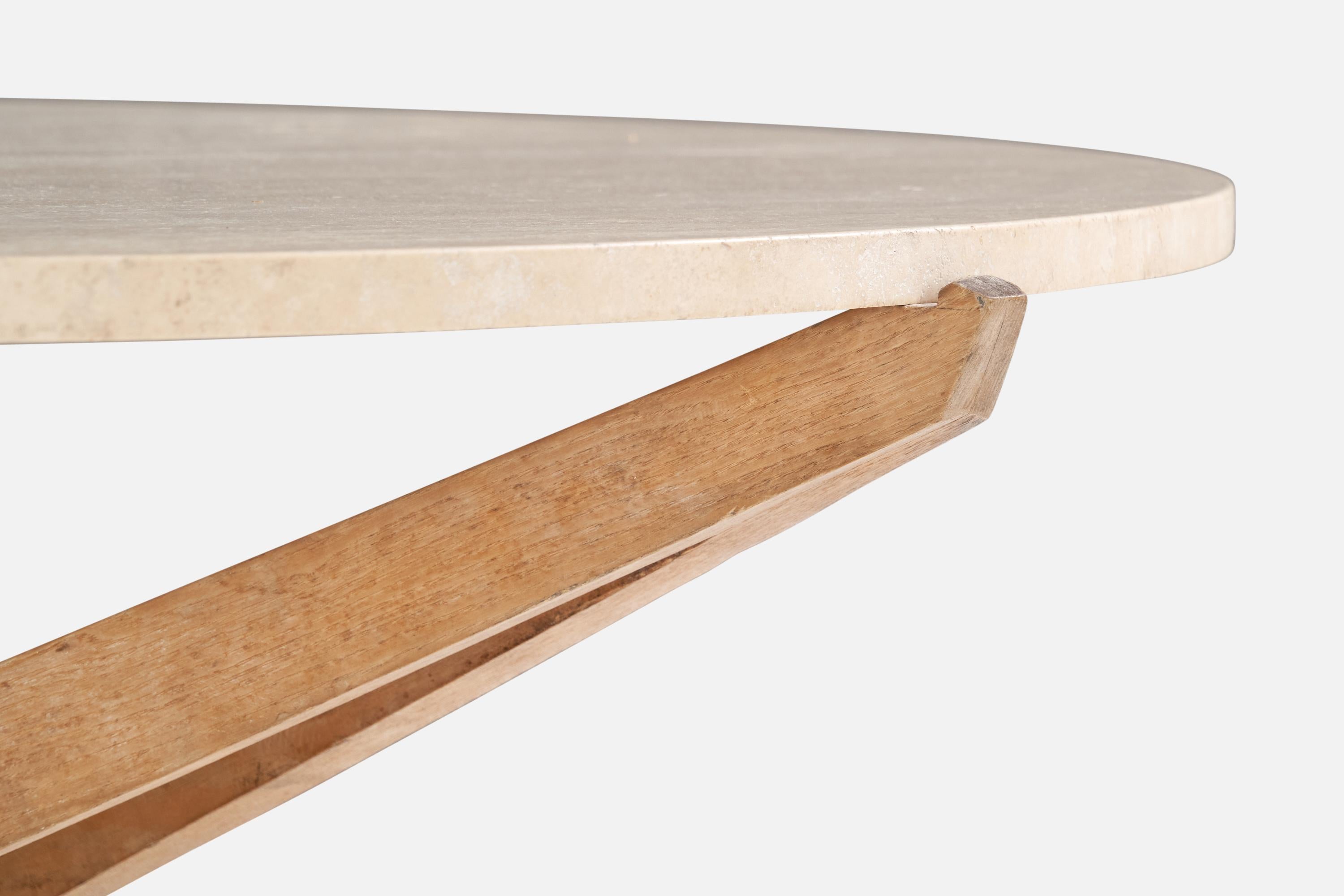 American Designer, Coffee Table, Ash, Travertine, USA, 1970s For Sale 4