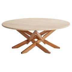 American Designer, Coffee Table, Ash, Travertine, USA, 1970s