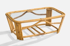 American Designer, Coffee Table, Bamboo, Rattan, Glass, USA, 1950s