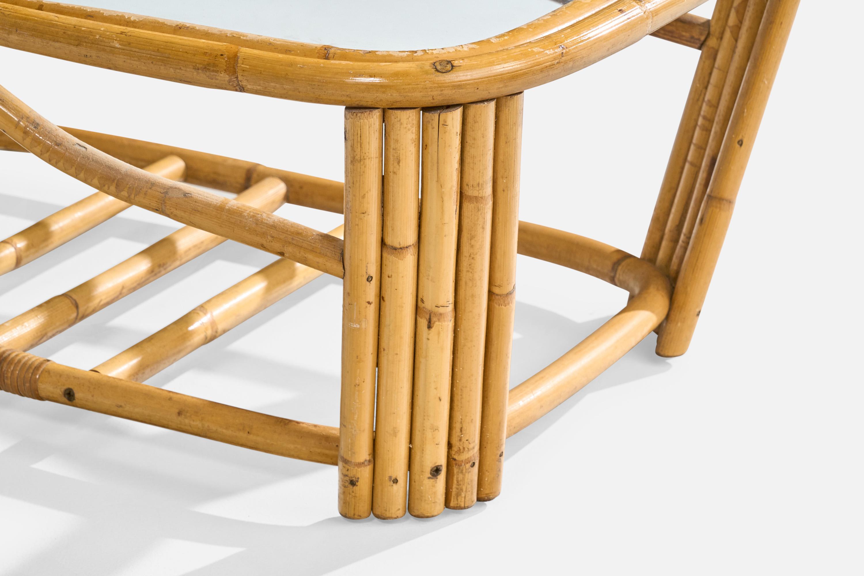 Designer américain, table basse, bambou, rotin, verre, États-Unis, années 1950 en vente 3
