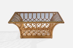 American Designer, Coffee Table, Bamboo, Rattan, Glass, USA, 1970s