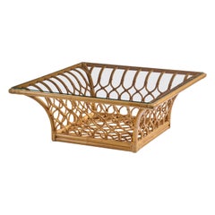 American Designer, Coffee Table, Bamboo, Rattan, Glass, USA, 1970s