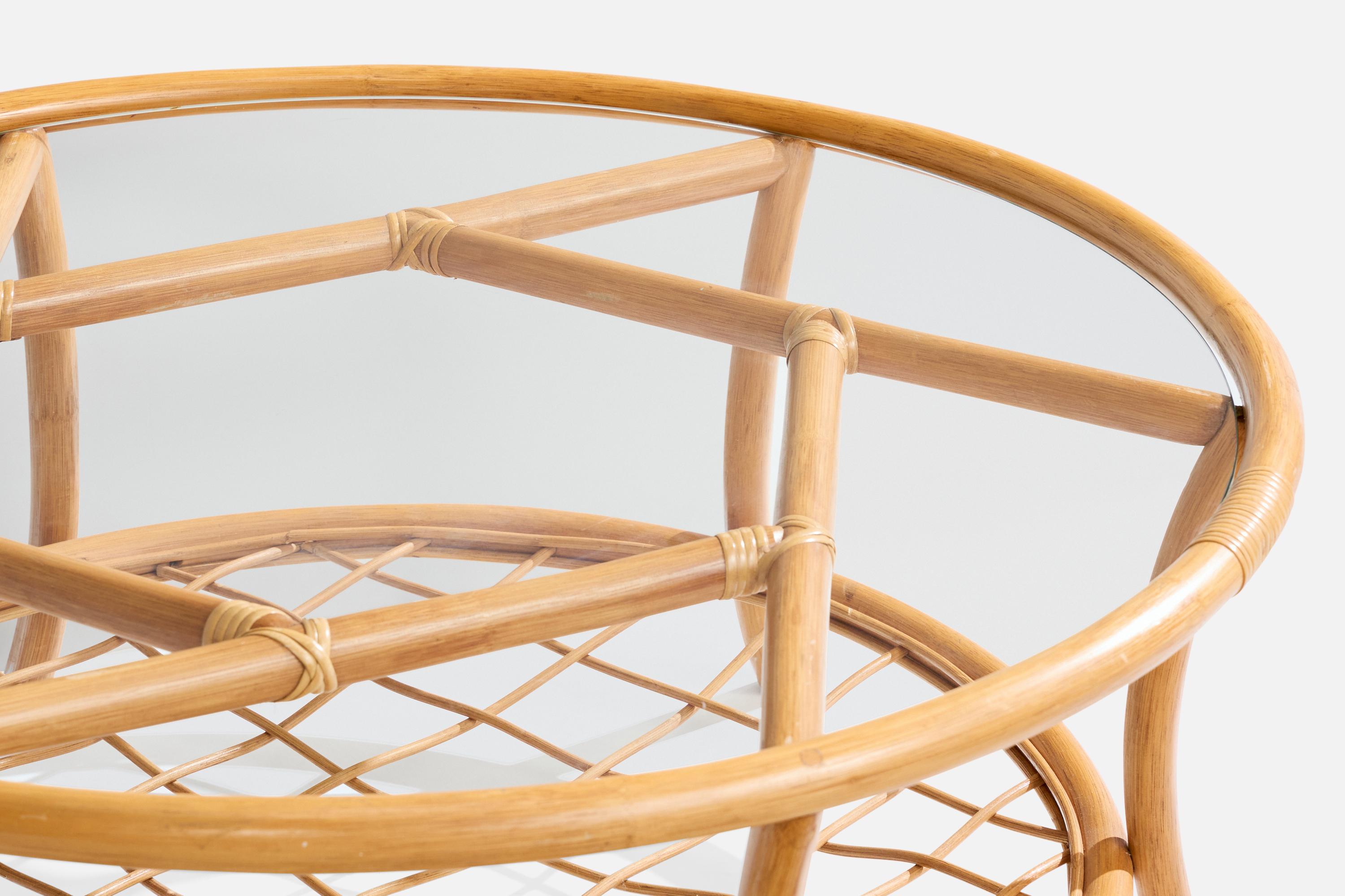 Tavolino da caffè di design americano, bambù, rattan, vetro, USA, anni '1980 In condizioni buone in vendita a High Point, NC