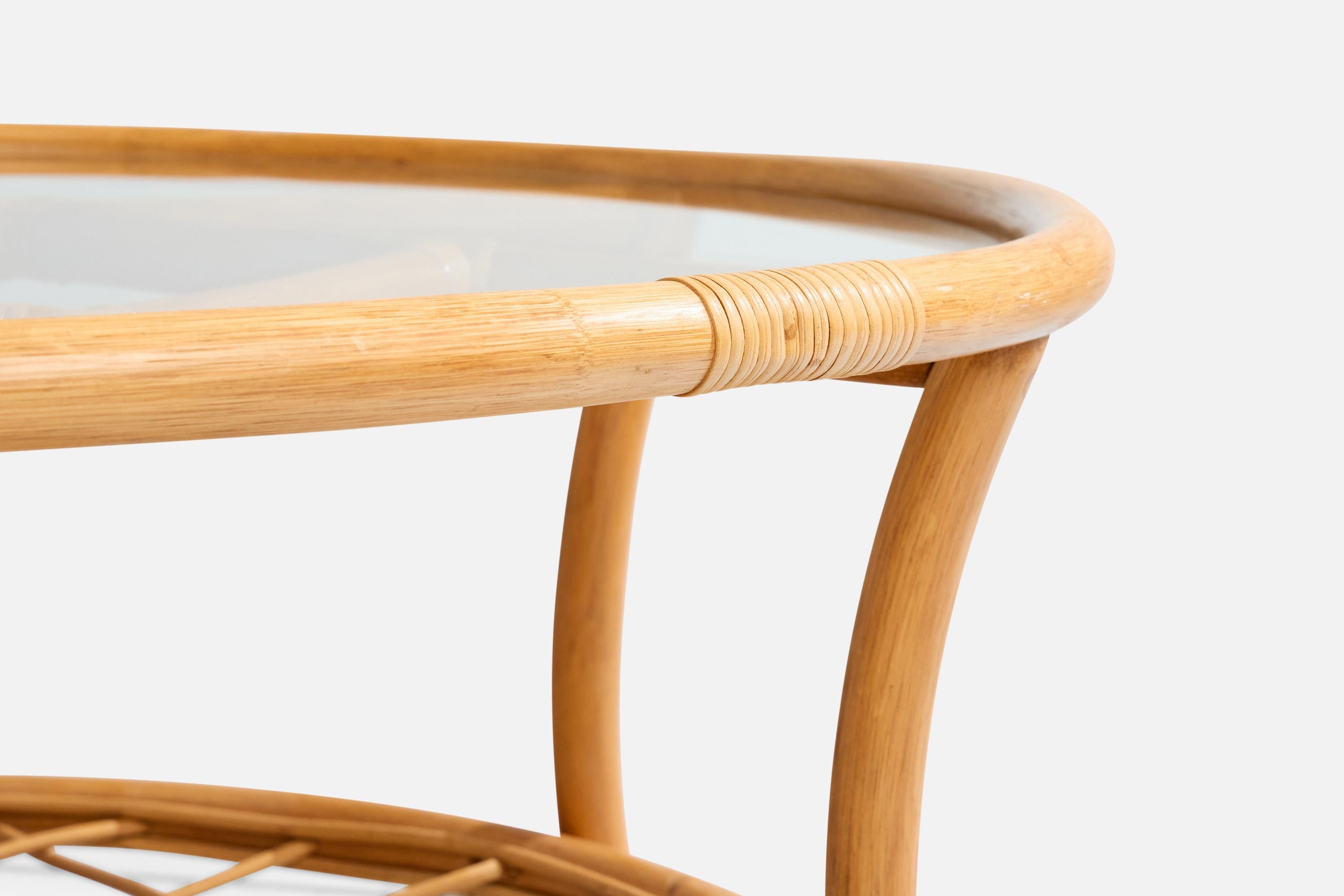 Fine XX secolo Tavolino da caffè di design americano, bambù, rattan, vetro, USA, anni '1980 in vendita