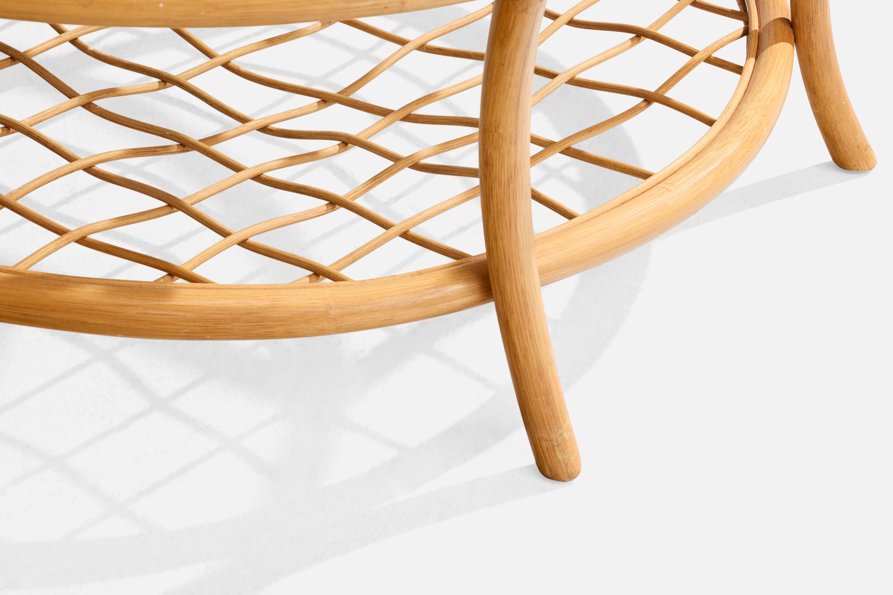 Bambù Tavolino da caffè di design americano, bambù, rattan, vetro, USA, anni '1980 in vendita