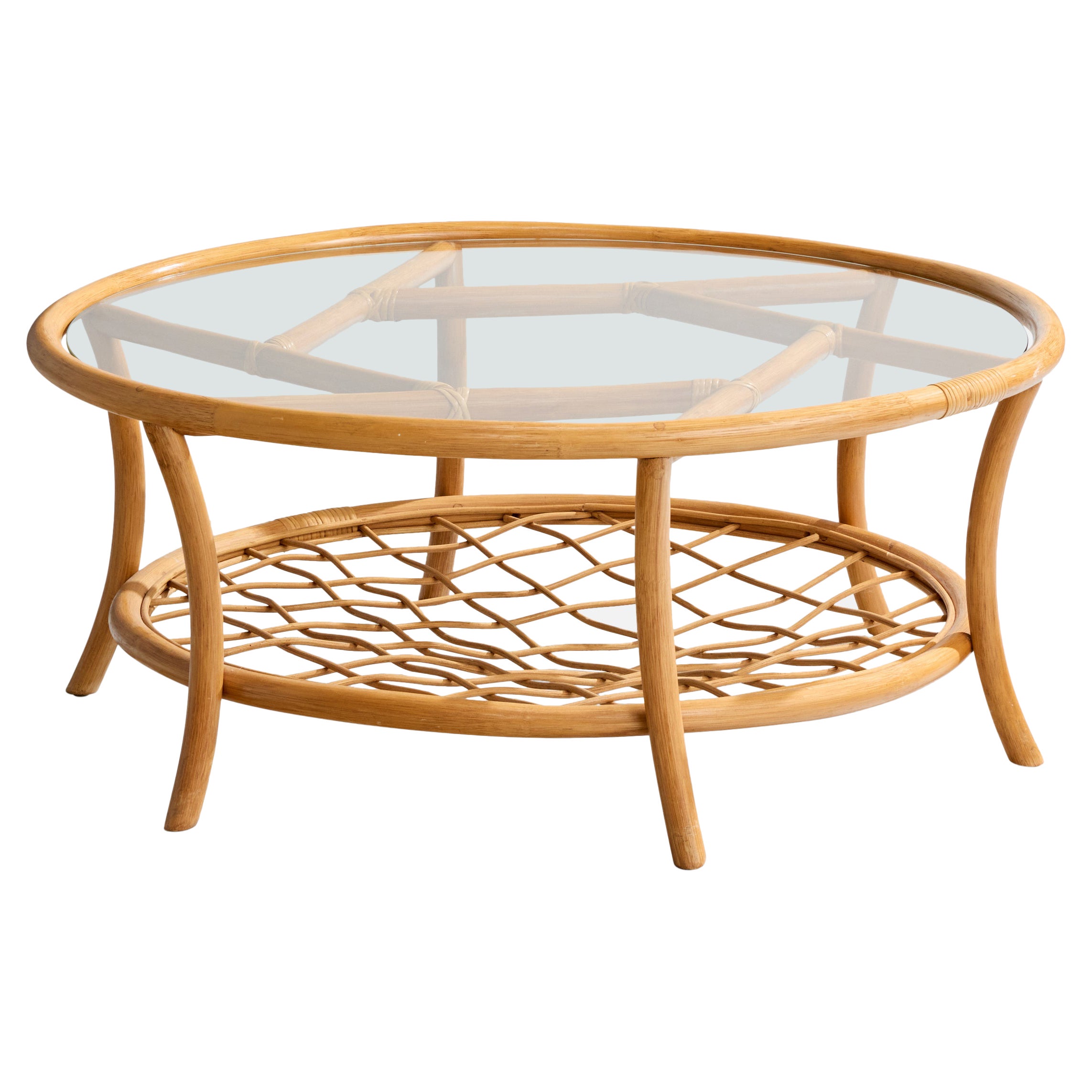 Tavolino da caffè di design americano, bambù, rattan, vetro, USA, anni '1980 in vendita