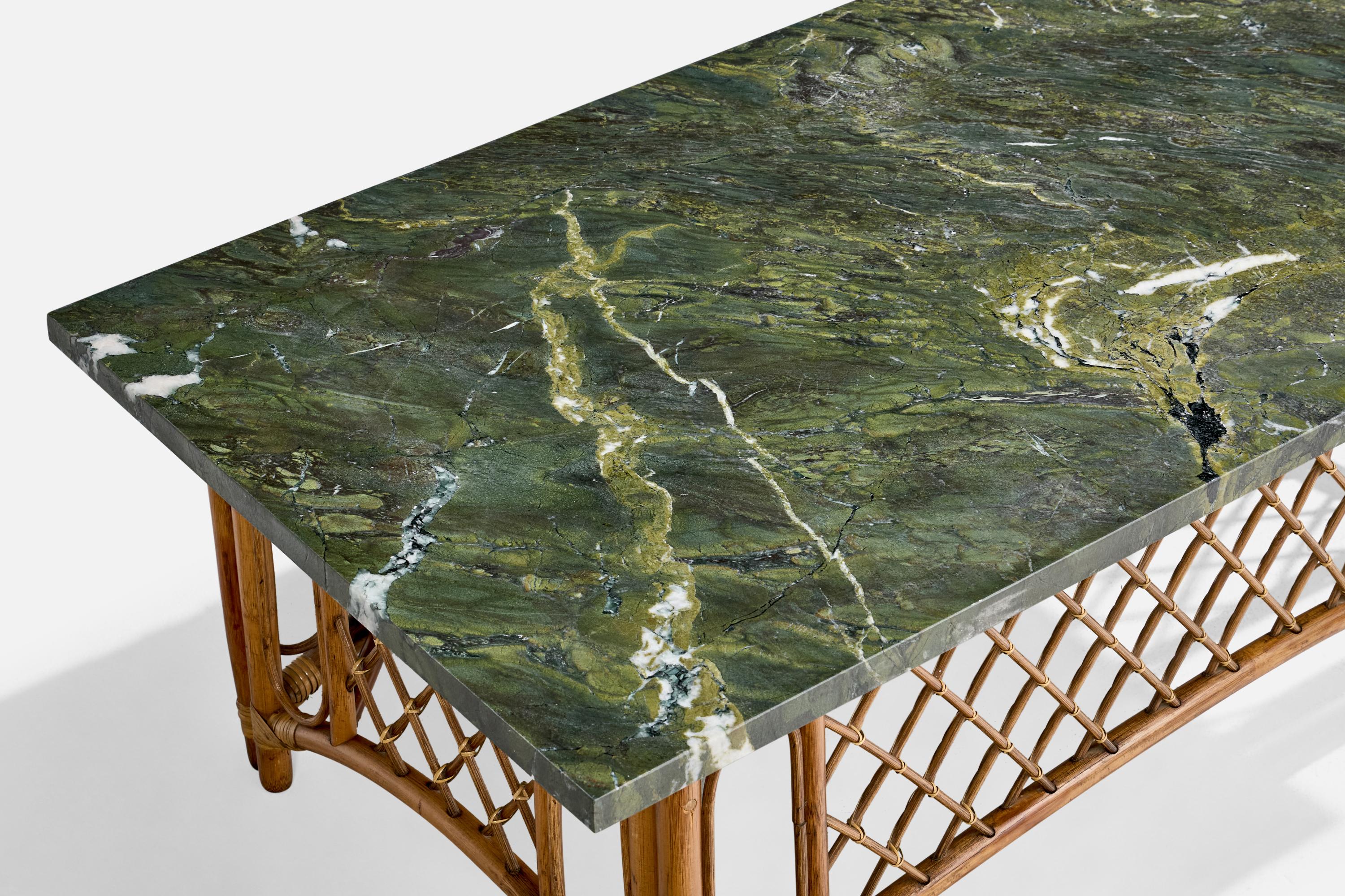 Designer américain, table basse, bambou, rotin, marbre, États-Unis, années 1950 en vente 3