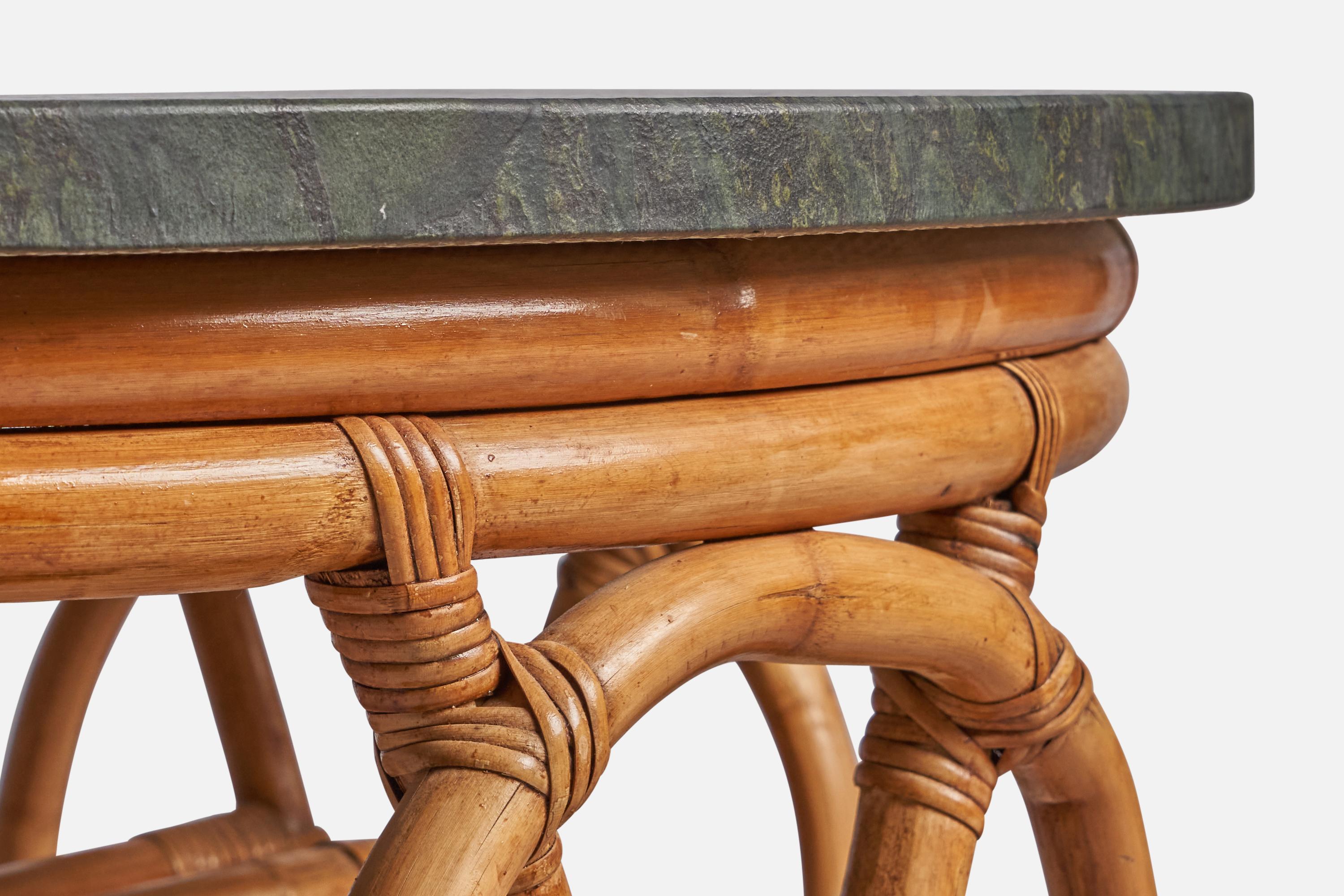 Mid-20th Century American Designer, Coffee Table, Bamboo, Rattan, Marble, USA, 1950s