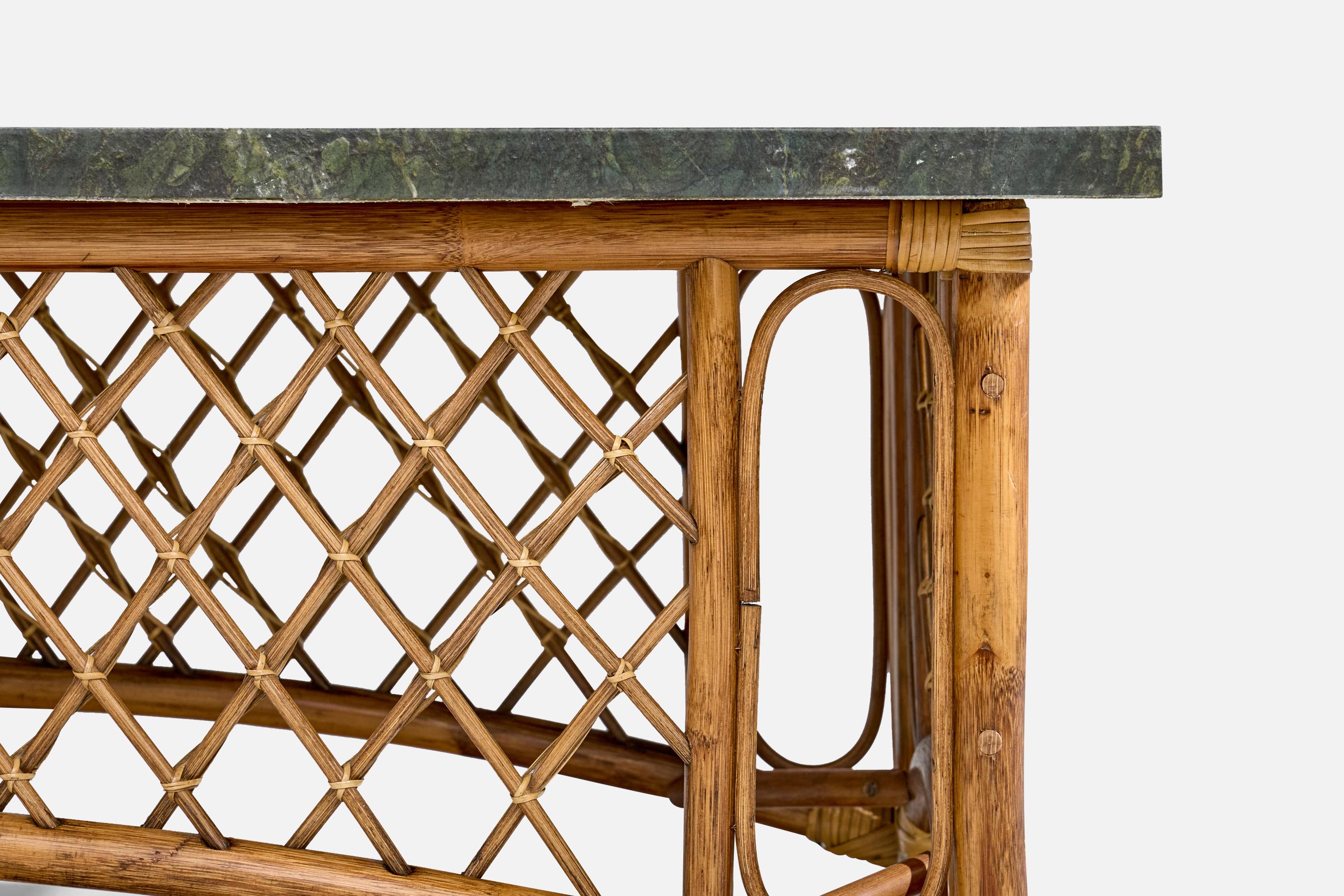 Milieu du XXe siècle Designer américain, table basse, bambou, rotin, marbre, États-Unis, années 1950 en vente