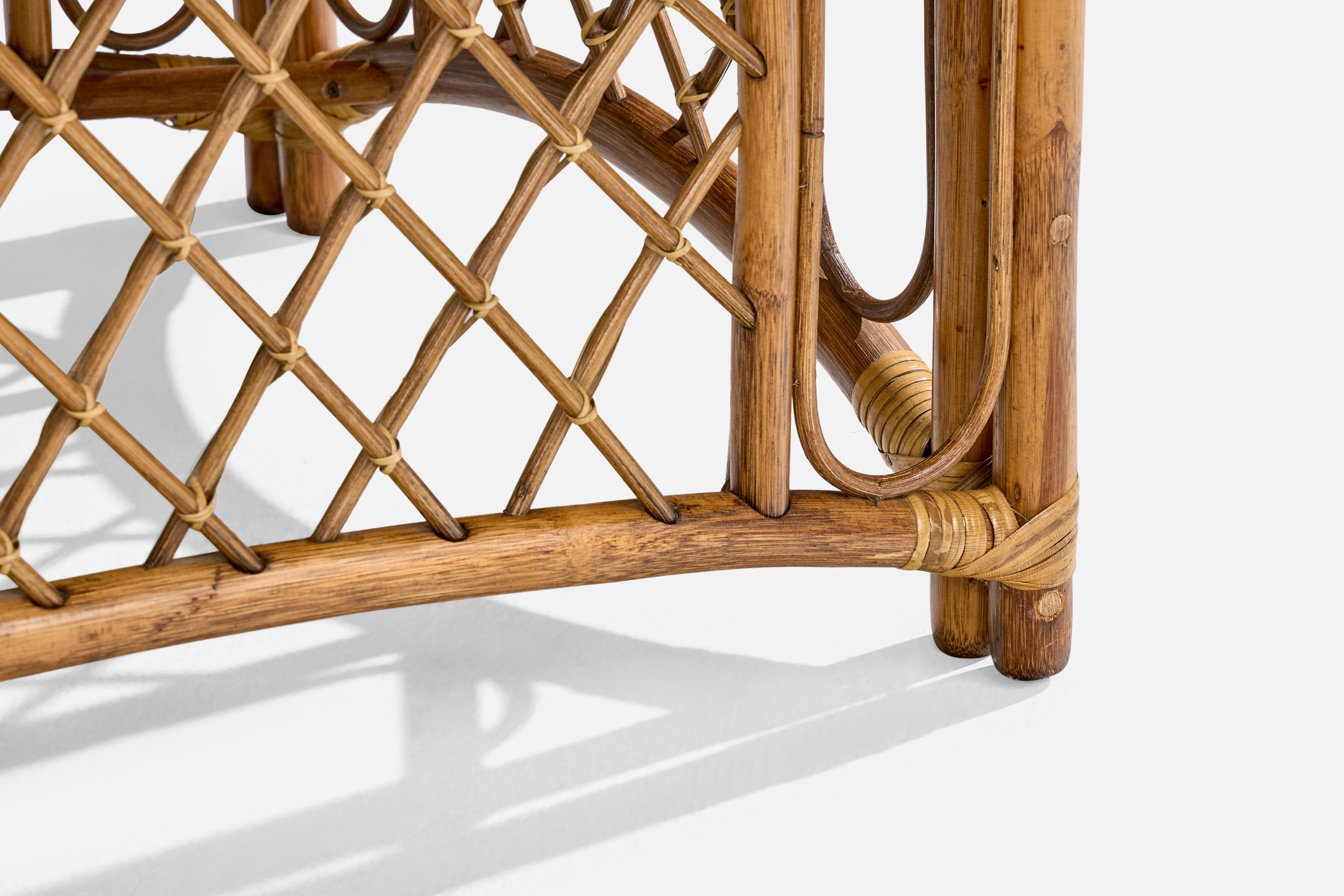 Bambou Designer américain, table basse, bambou, rotin, marbre, États-Unis, années 1950 en vente
