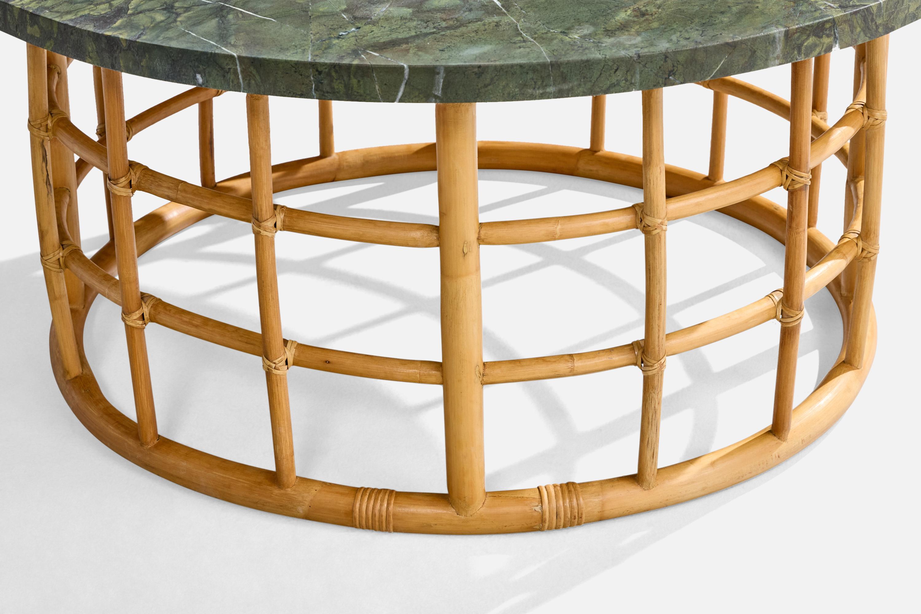 Bambou Designer américain, table basse, bambou, rotin, marbre, États-Unis, années 1950 en vente