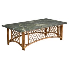 American Designer, Coffee Table, Bamboo, Rattan, Marble, USA, 1950s