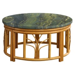 American Designer, Coffee Table, Bamboo, Rattan, Marble, USA, 1970s