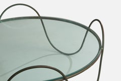 Amerikanischer Designer, Couchtisch, Eisen, Glas, USA, 1950er Jahre