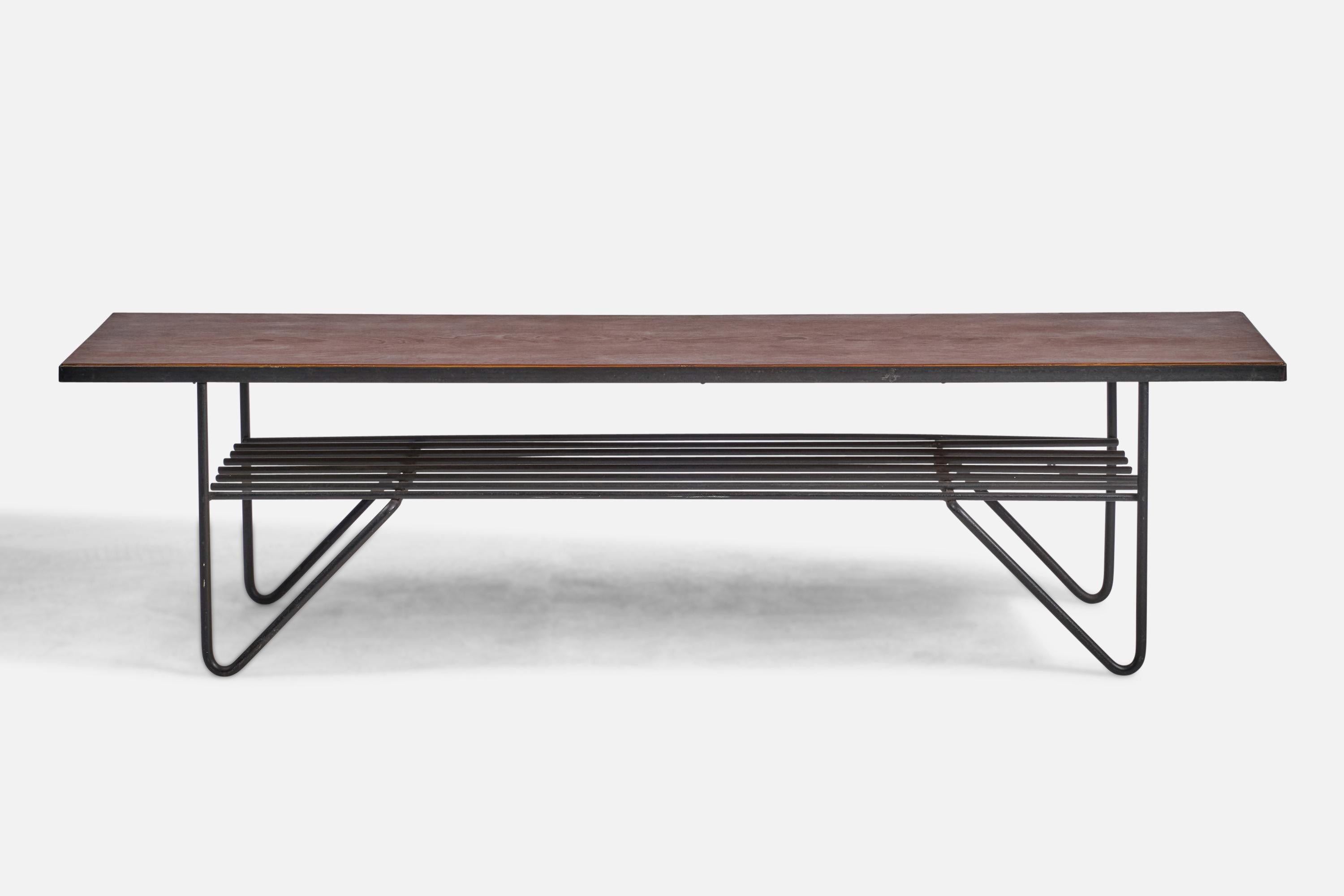 American Designer, Coffee Table, Iron, Oak, USA, 1950s In Good Condition For Sale In High Point, NC