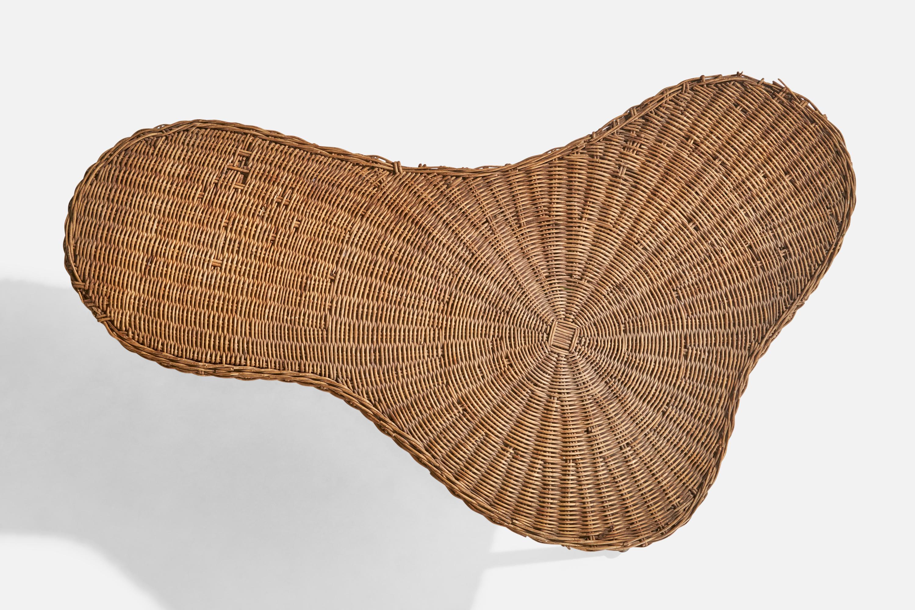 Amerikanischer Designer, Couchtisch, Eisen, Rattan, USA, 1950er Jahre im Angebot 1