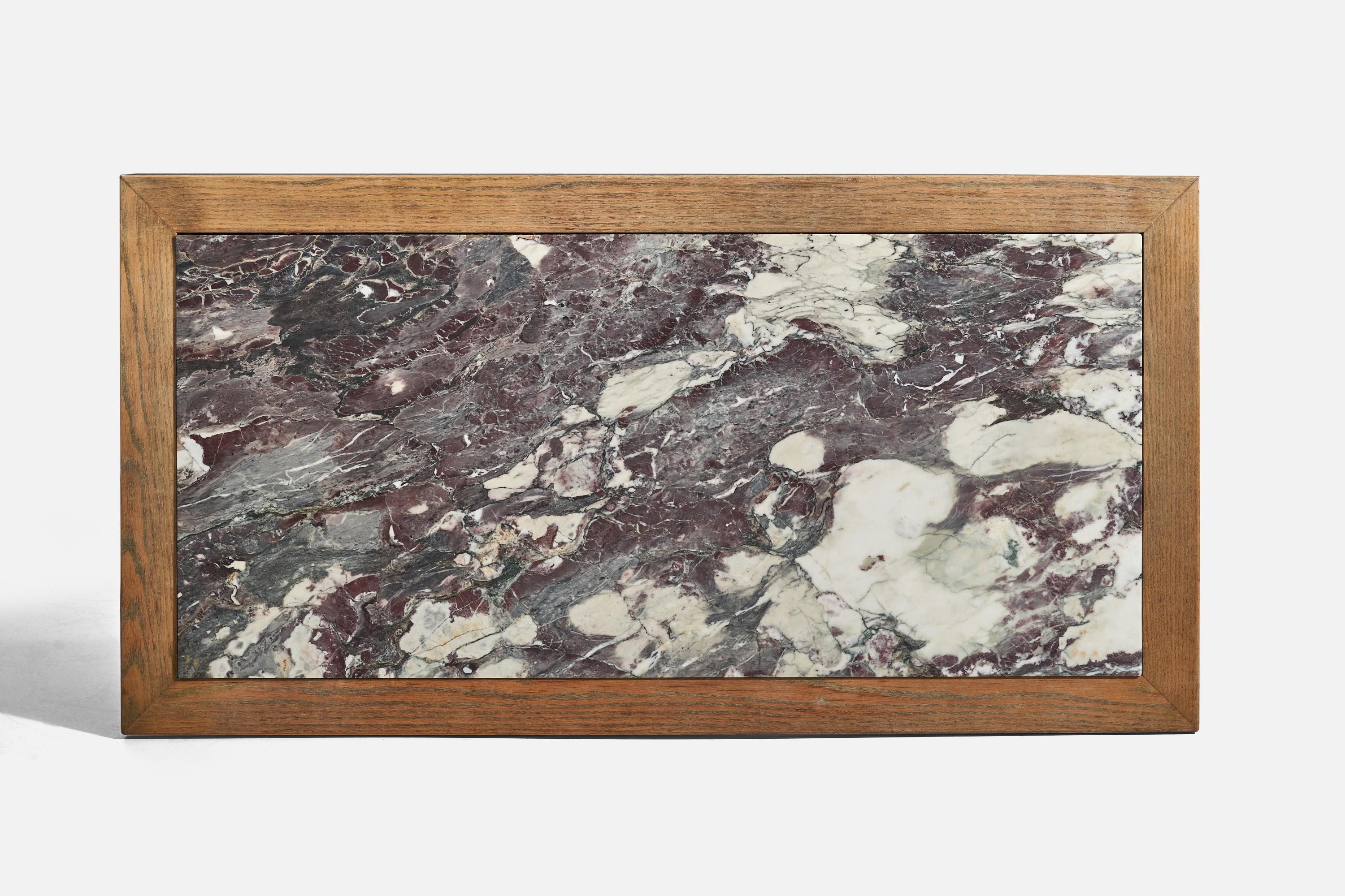 American Designer, Coffee Table, Marble, Oak, United States, 1940s For Sale 1