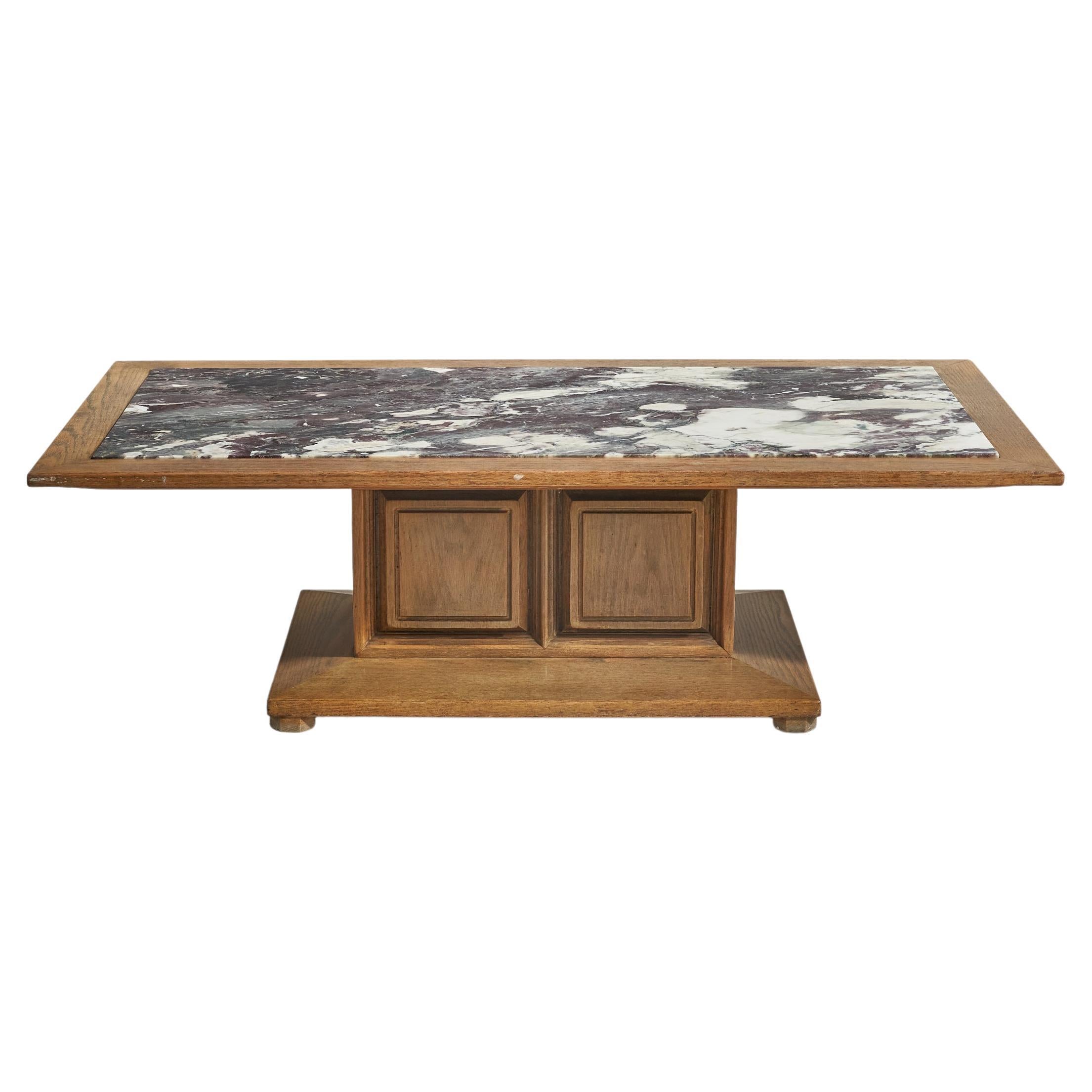 American Designer, Coffee Table, Marble, Oak, United States, 1940s