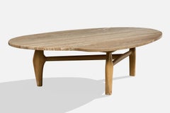Designer américain, table basse, chêne, travertin, États-Unis, années 1960