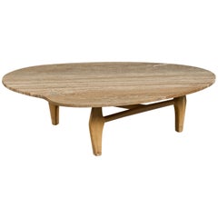 American Designer, Coffee Table, Oak, Travertine, USA, 1960s