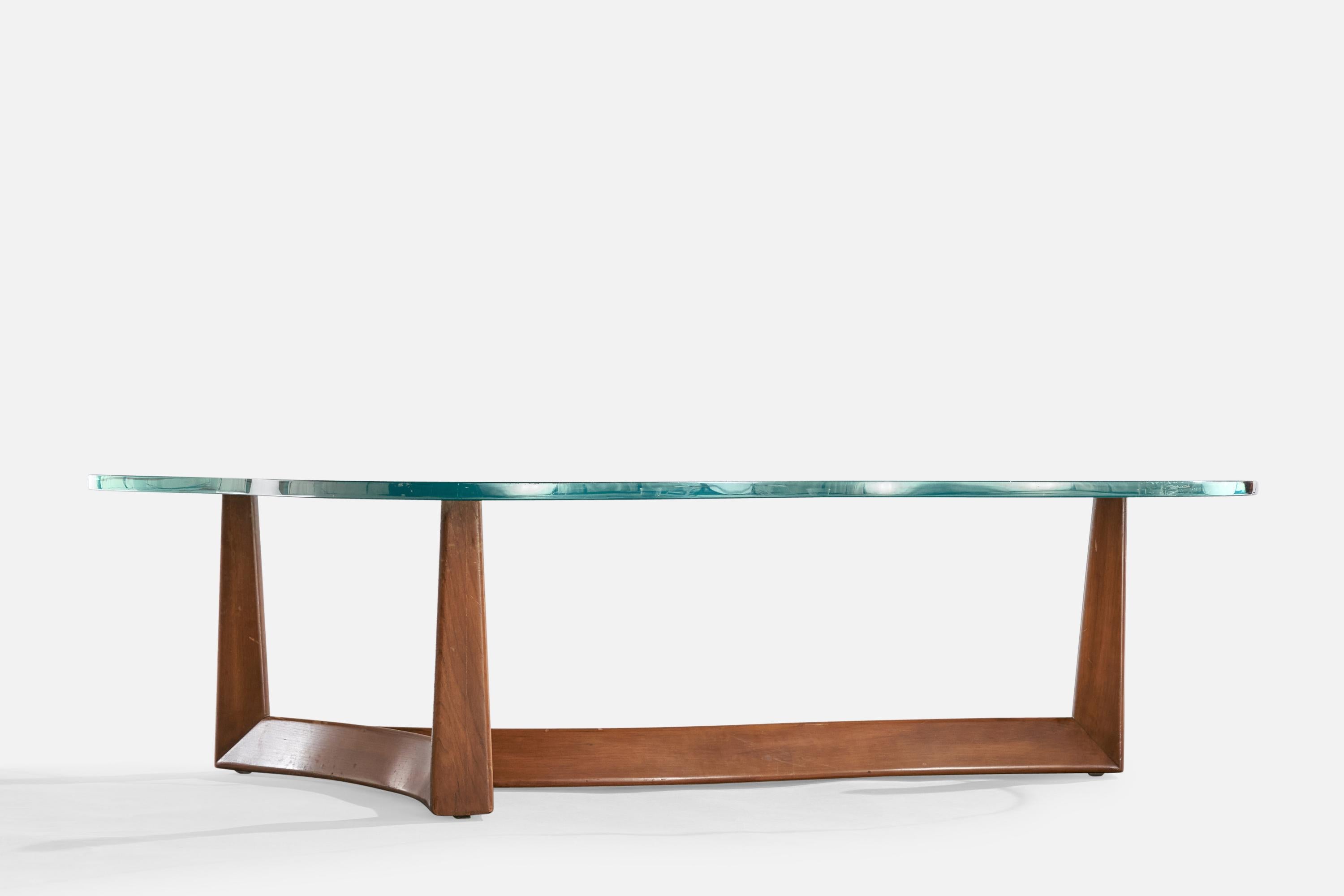 Tavolino di design americano, Noce, Vetro, USA, anni '50 in vendita 4