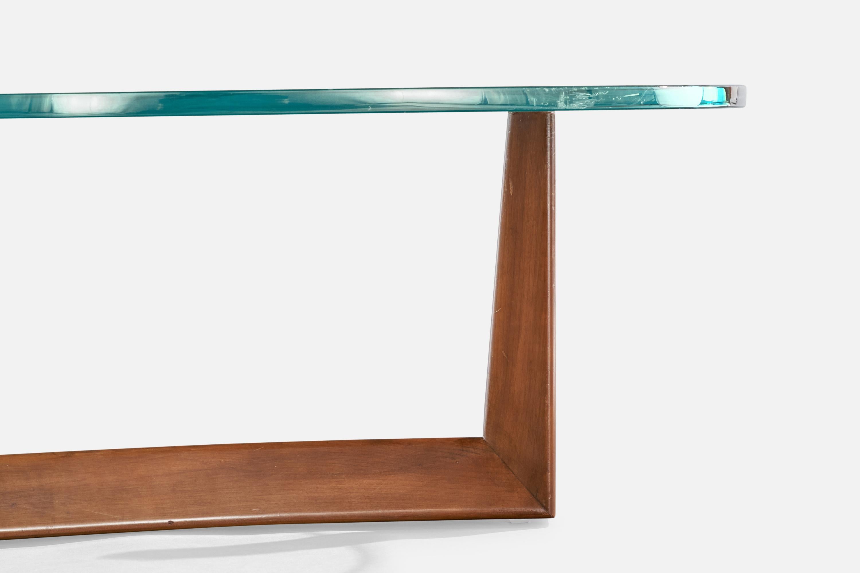 Tavolino di design americano, Noce, Vetro, USA, anni '50 in vendita 5