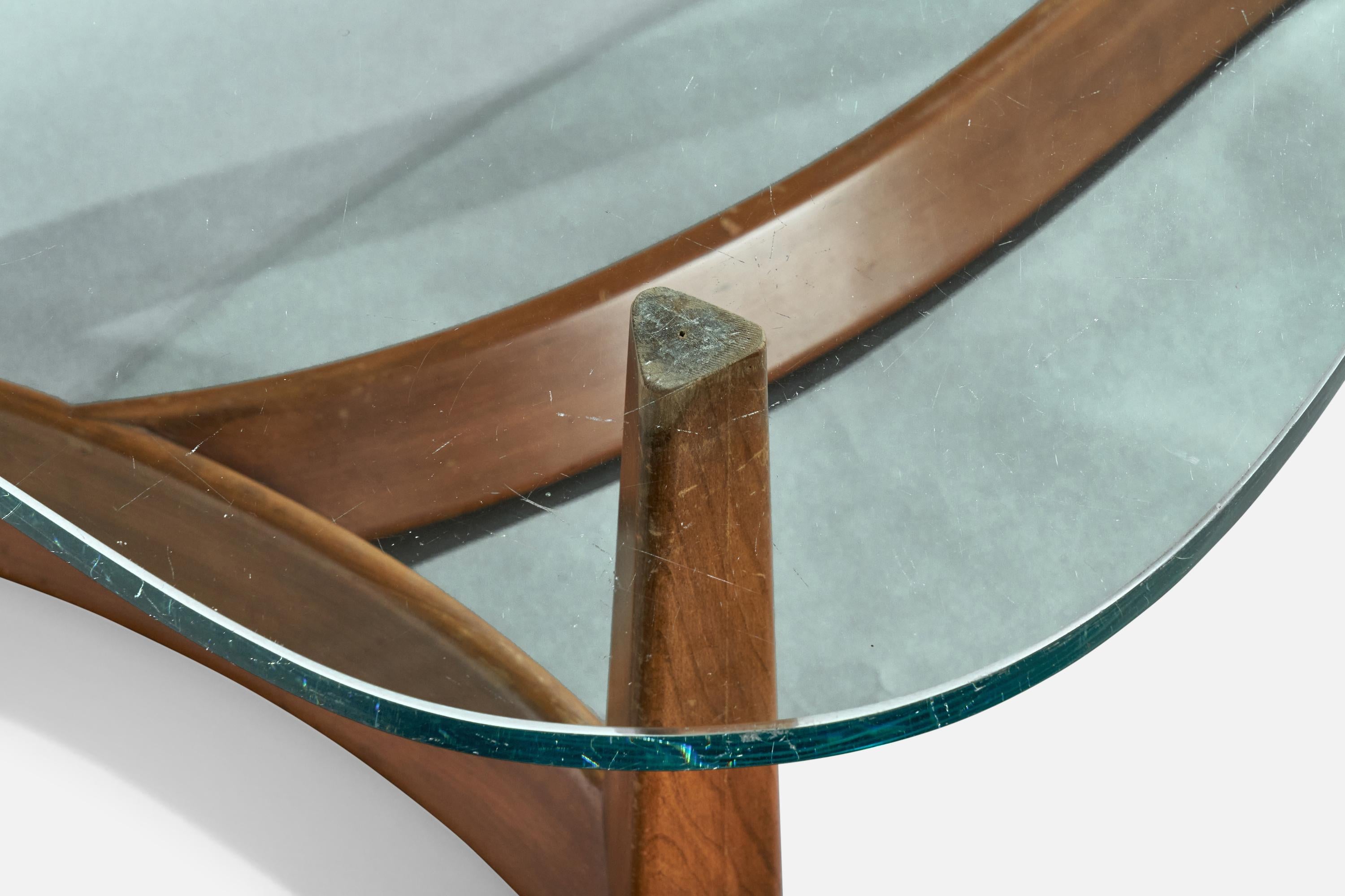 Tavolino di design americano, Noce, Vetro, USA, anni '50 in vendita 8