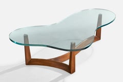 Amerikanischer Designer, Couchtisch, Nussbaum, Glas, USA, 1950er Jahre