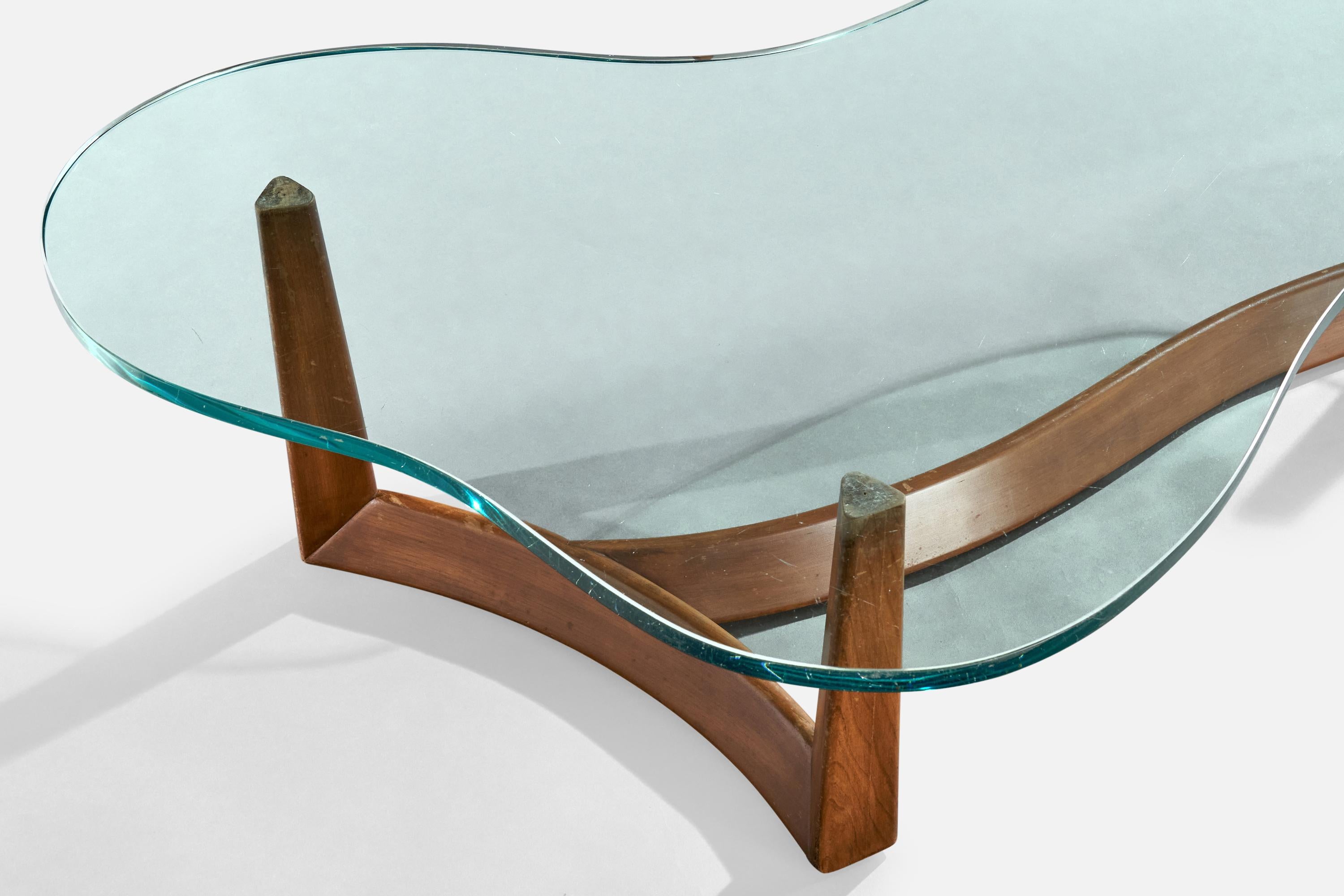 Mid-Century moderno Tavolino di design americano, Noce, Vetro, USA, anni '50 in vendita